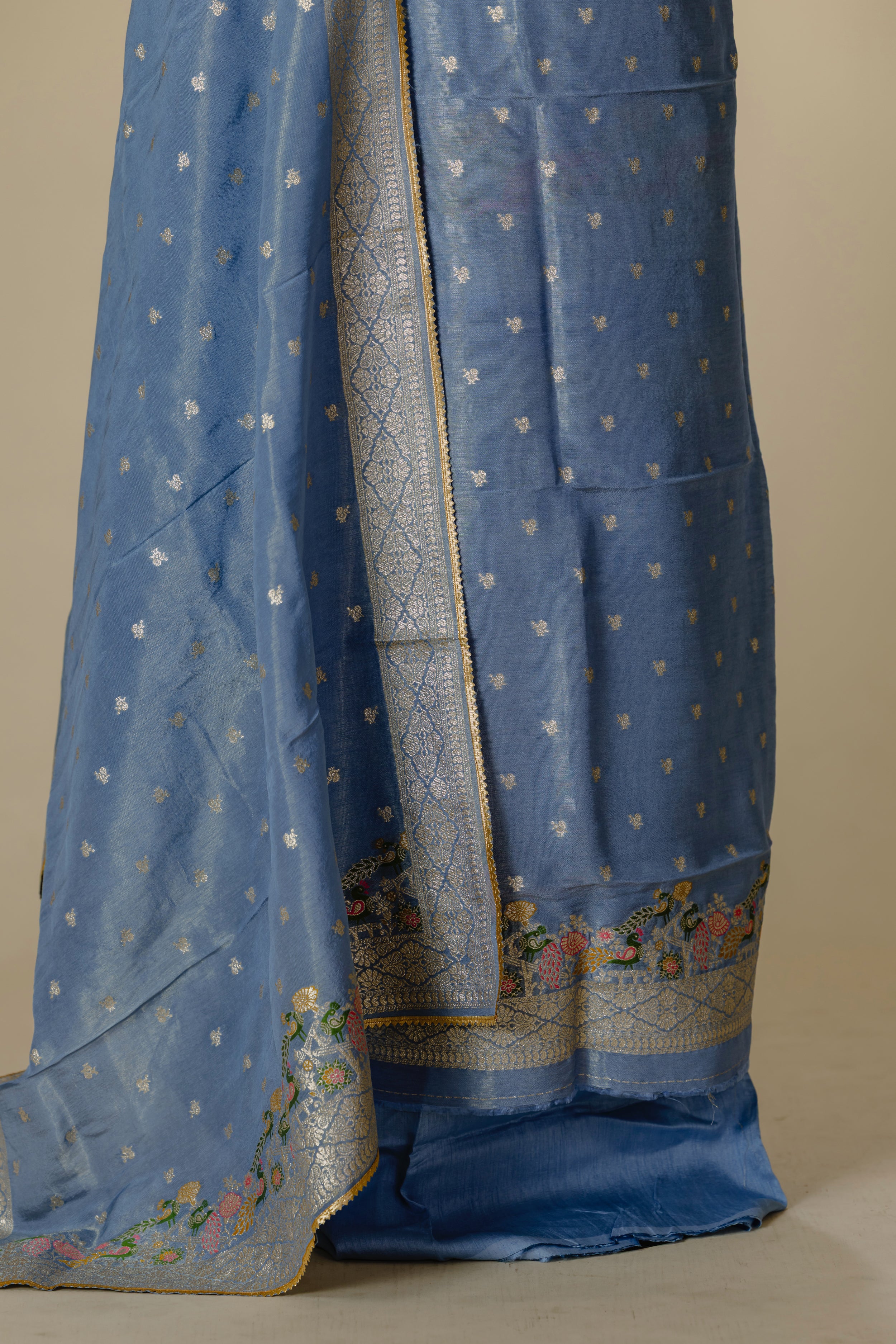 Light Grey Banaras Suit Set with Gota Lace Dupatta