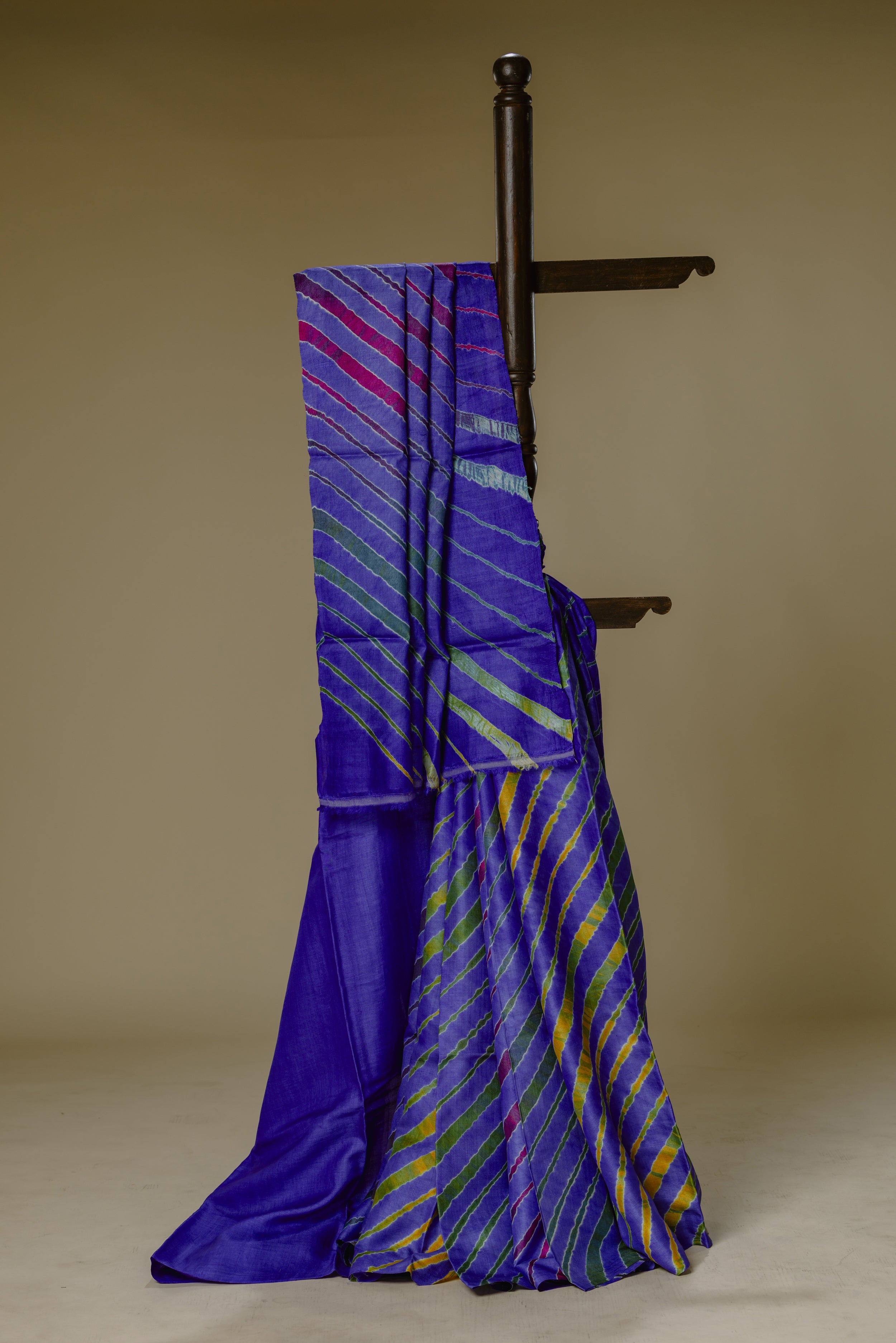 Purplish Blue Tusser Silk Leharia Saree