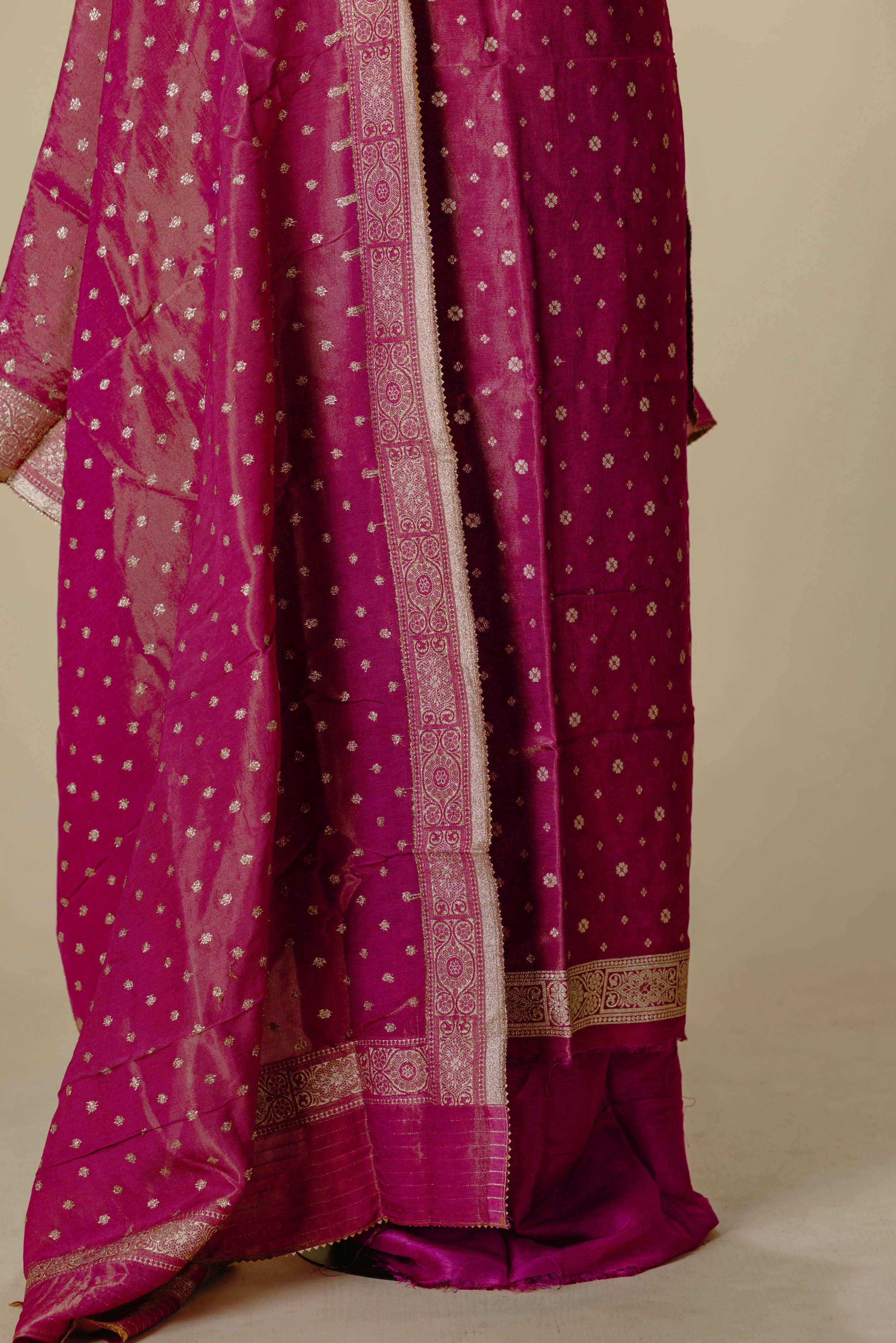 Pink Tissue Banaras Top & Dupatta Set