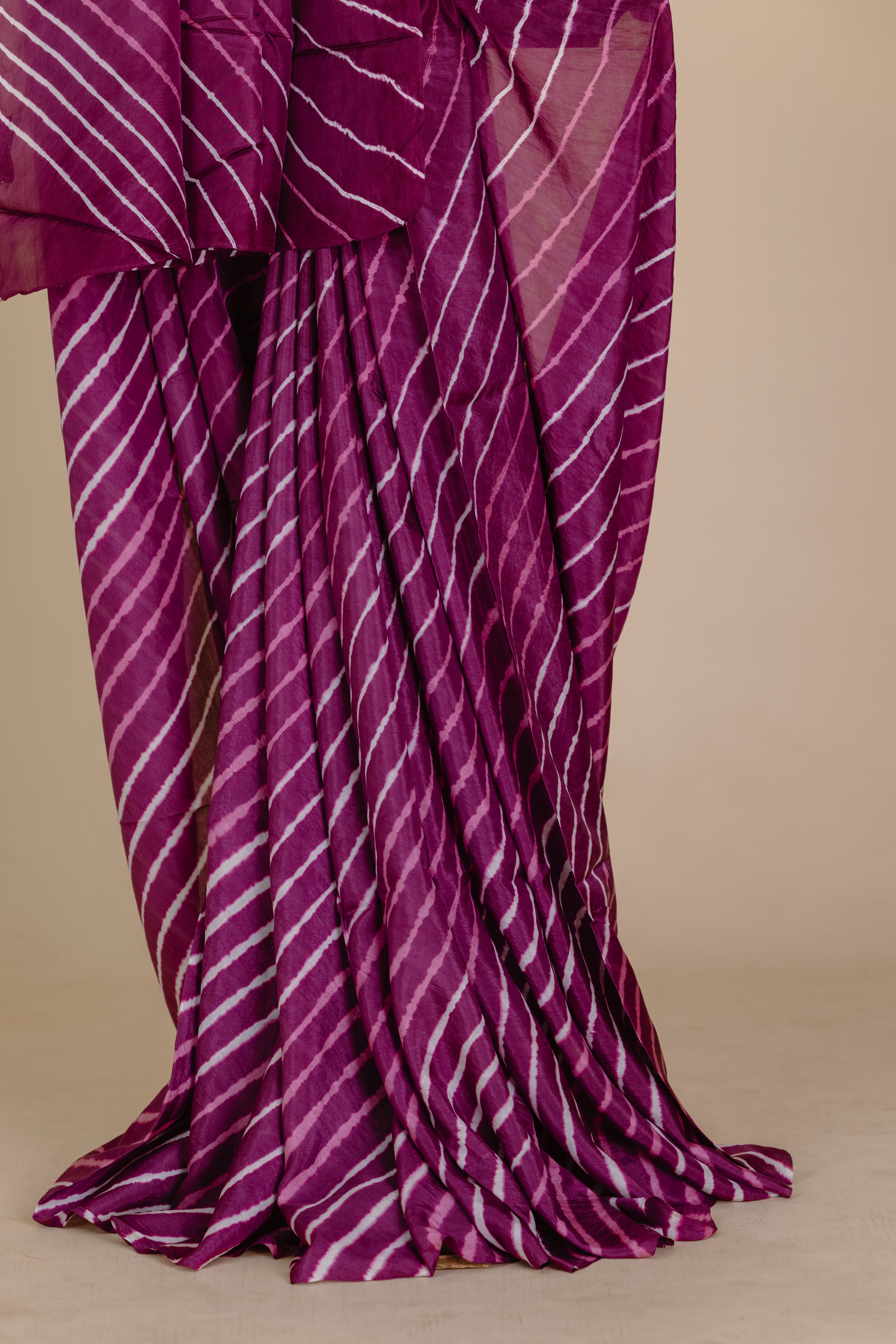 Dusky Brinjal Purple Mulberry Silk Leharia Saree