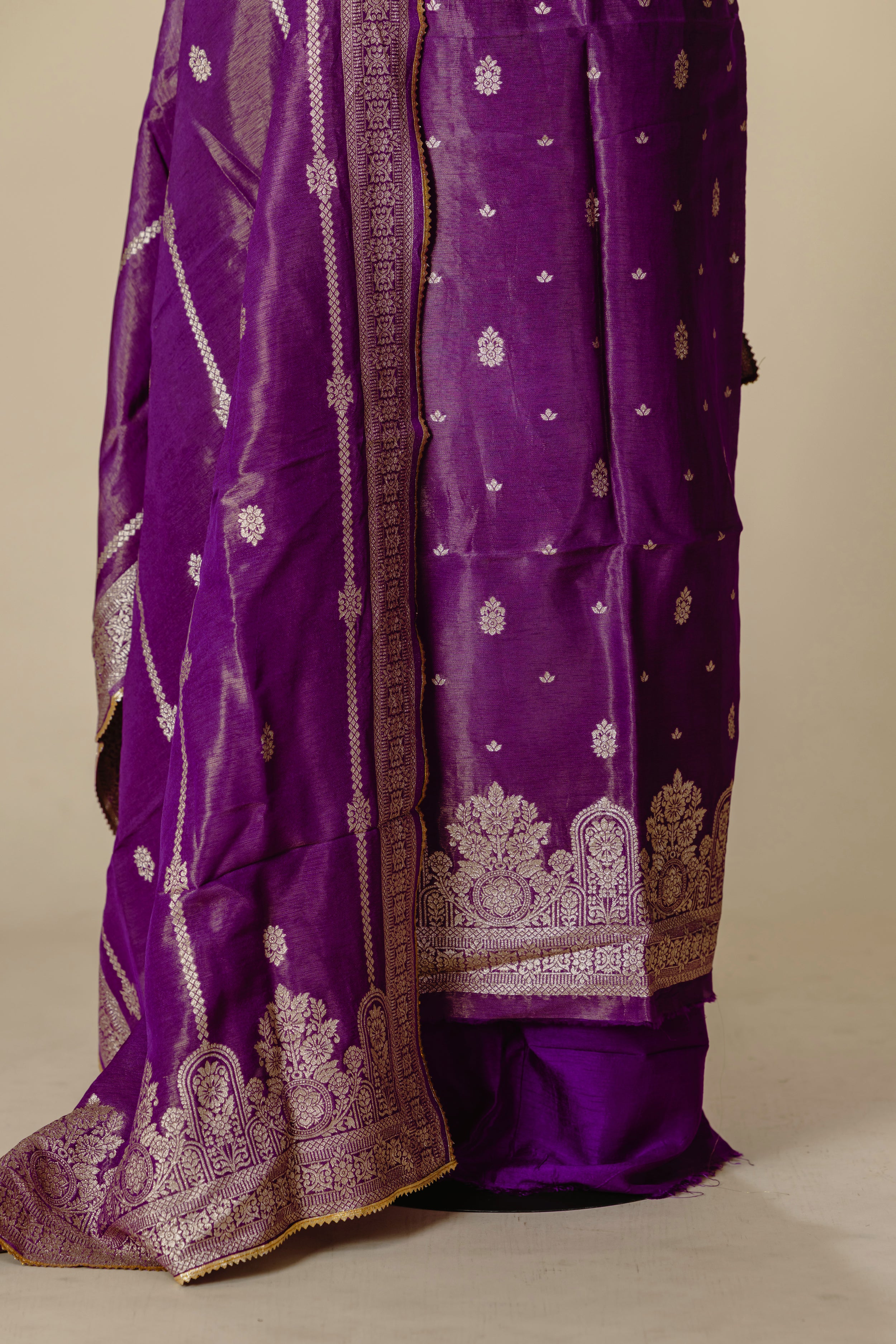 Purple Tissue Banaras Suit with Gota Dupatta