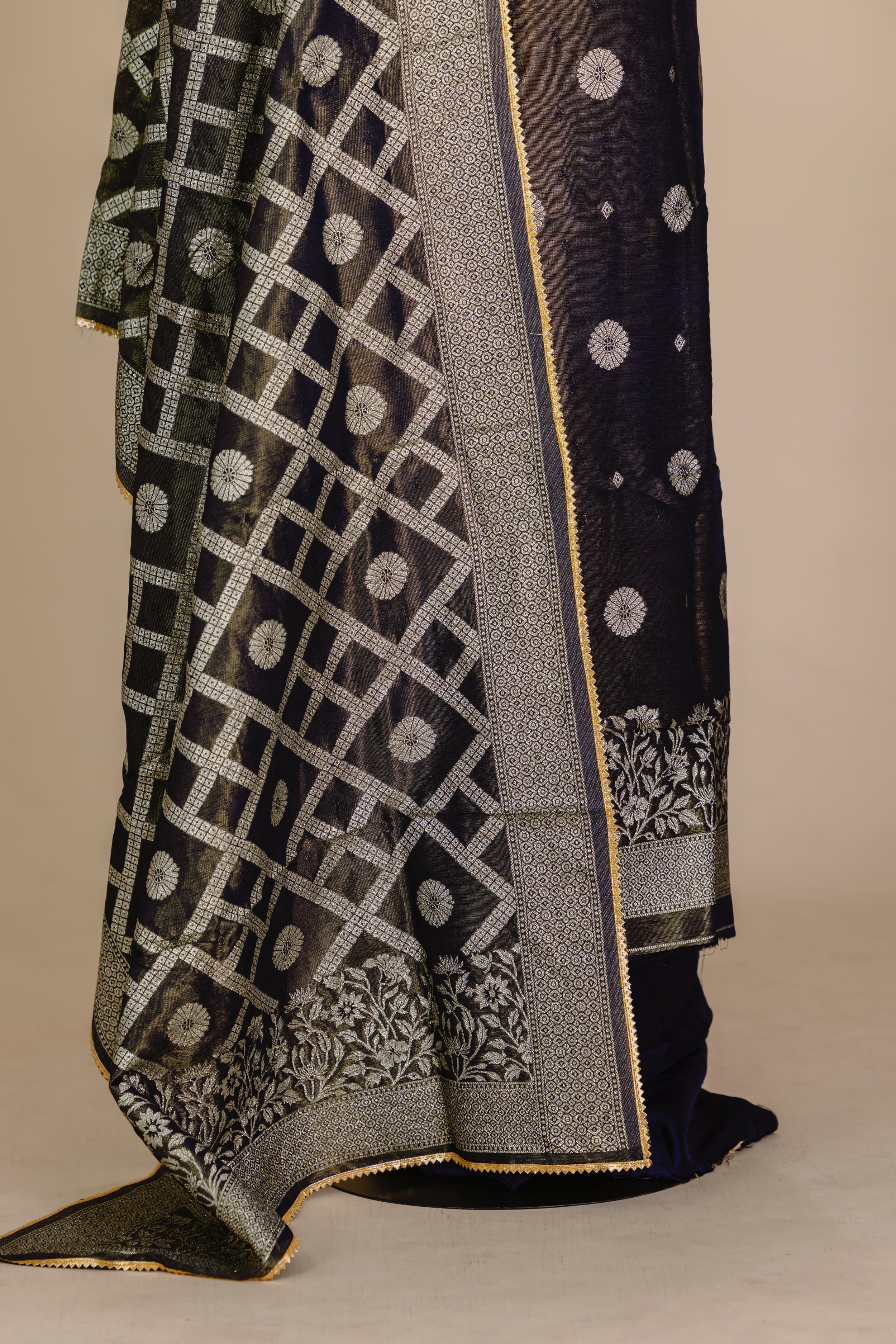 Slate Grey Banaras Suit Set with Dupatta
