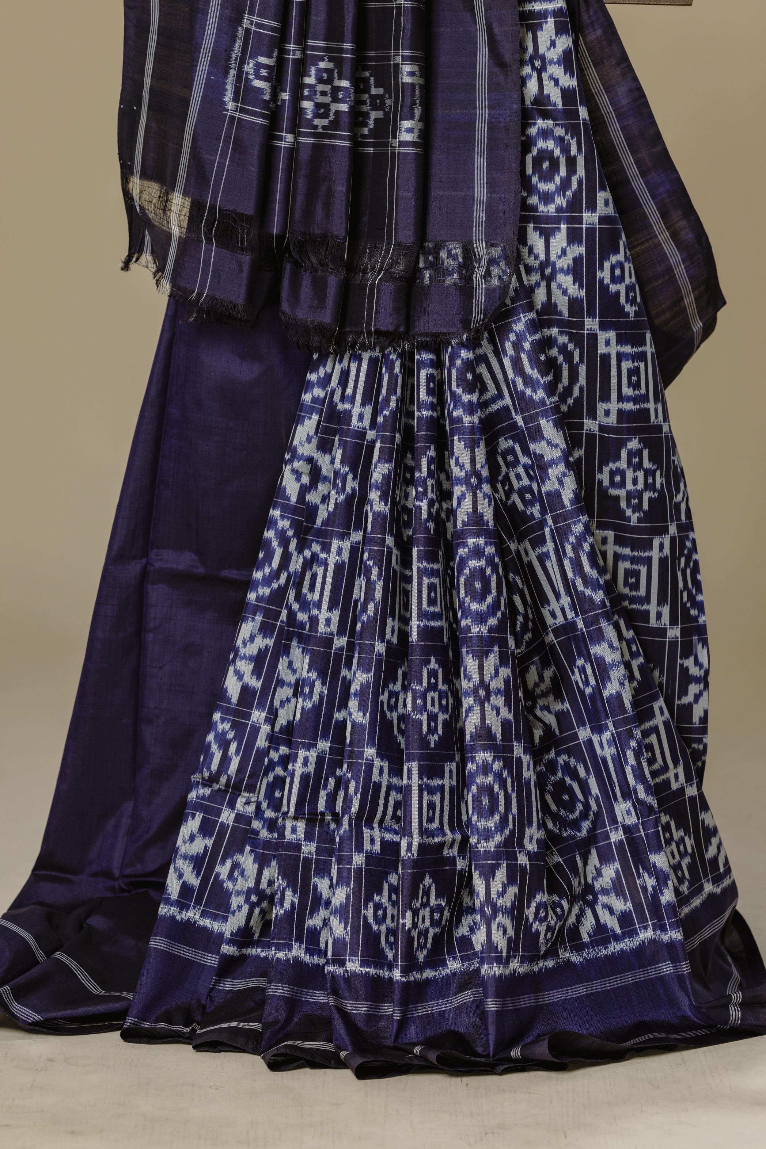 Dark Blue Pochampally Double Ikkat Saree