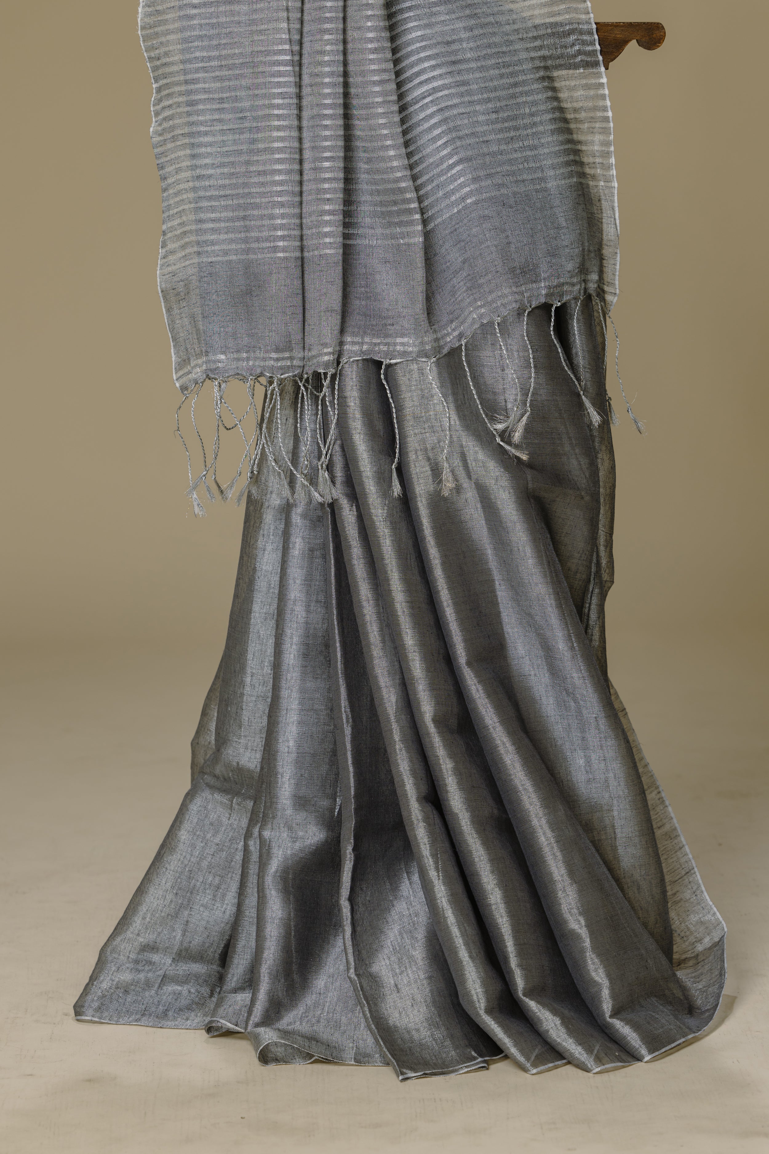 Silver Tissue Linen Saree