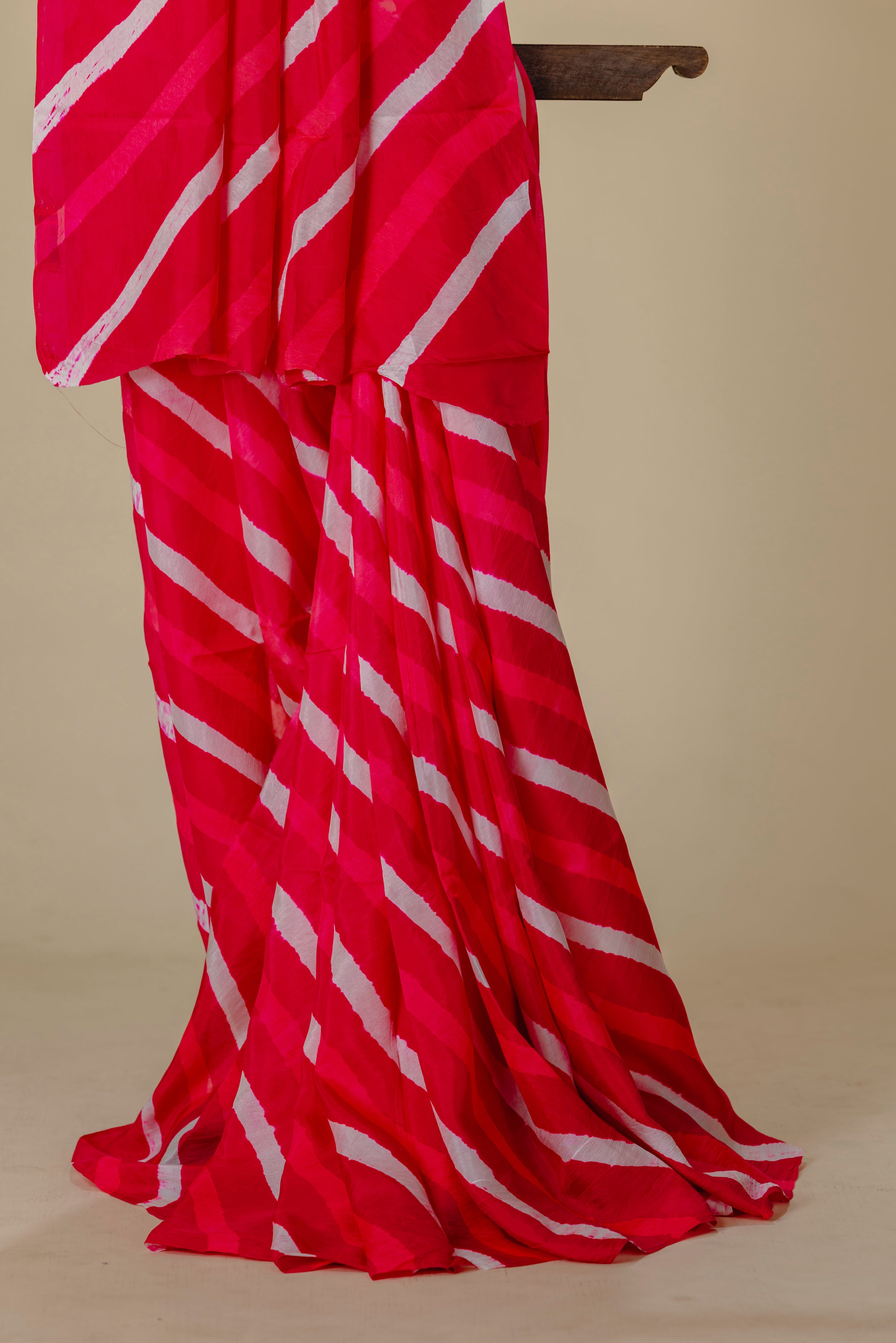 Traditional Red & Pink Leharia Silk Saree