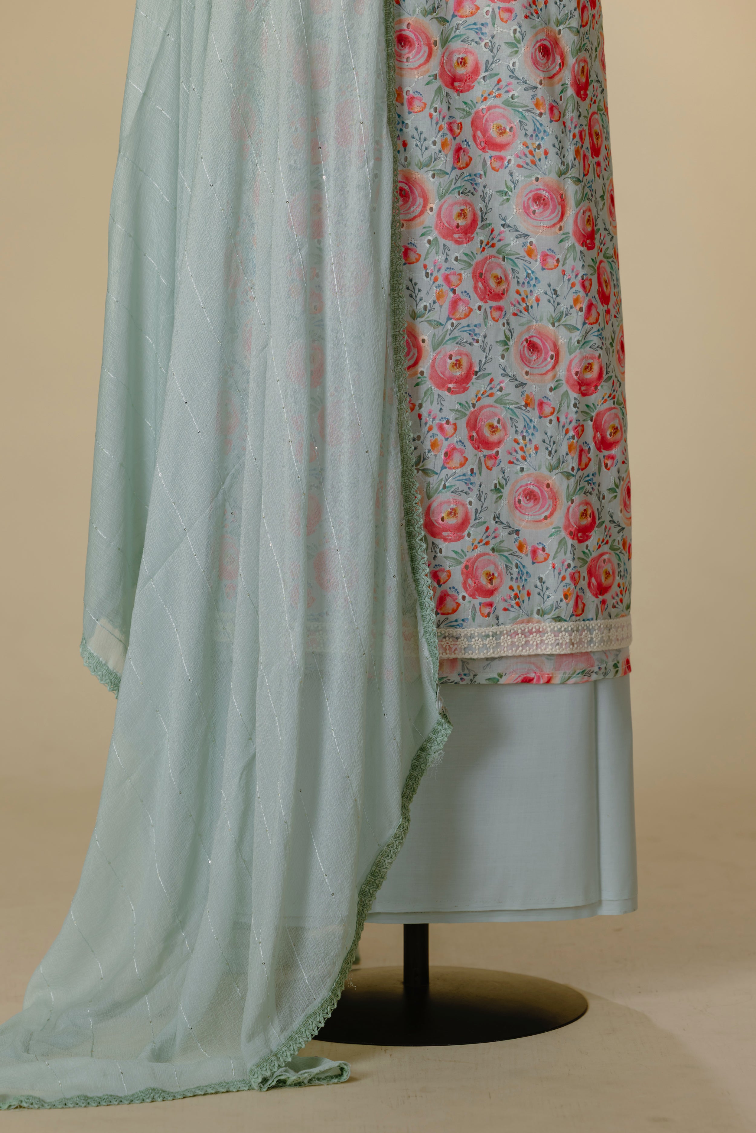 Light Blue Shifli Suit Material with Dupatta