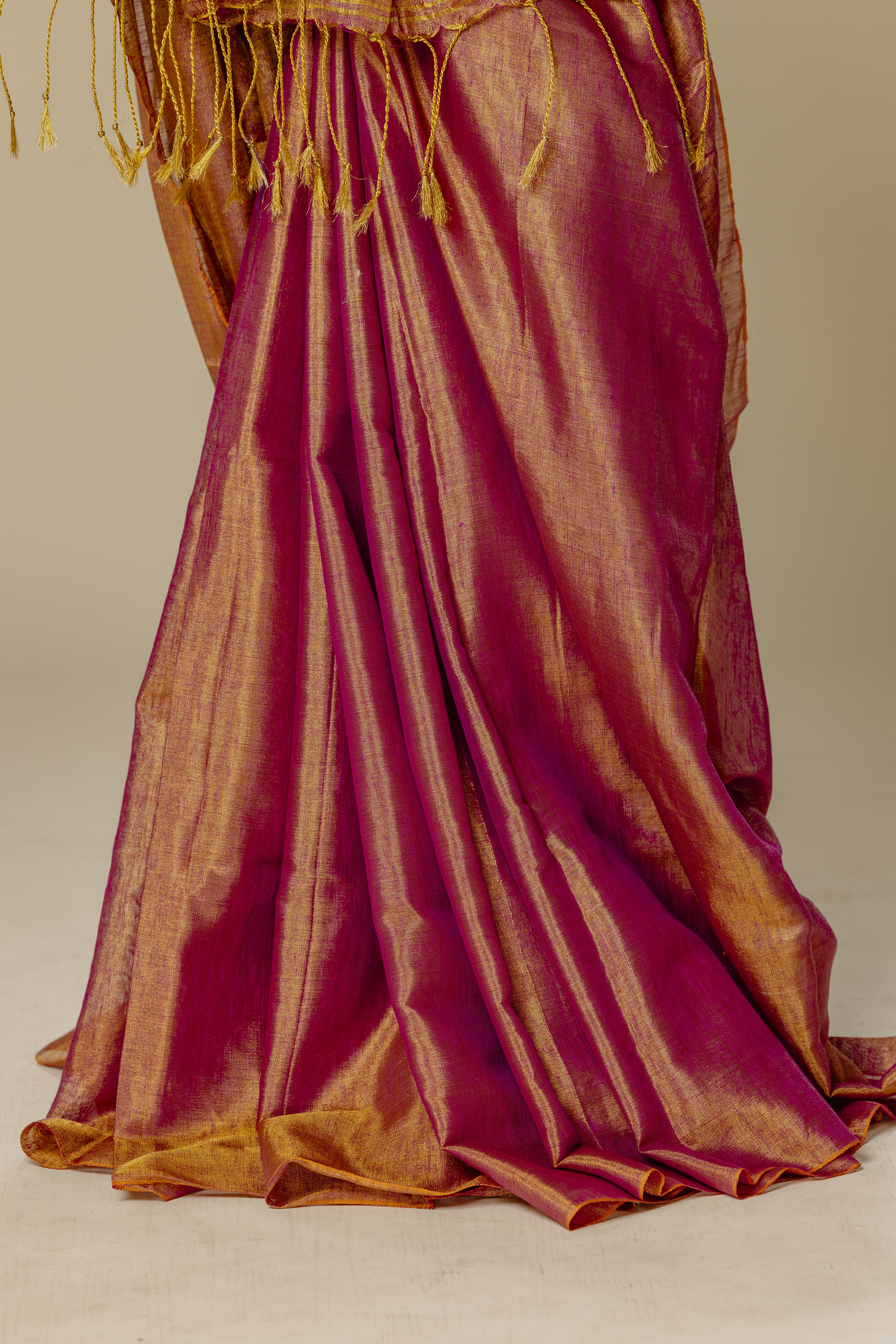 Carrot Orange Tissue Linen Saree