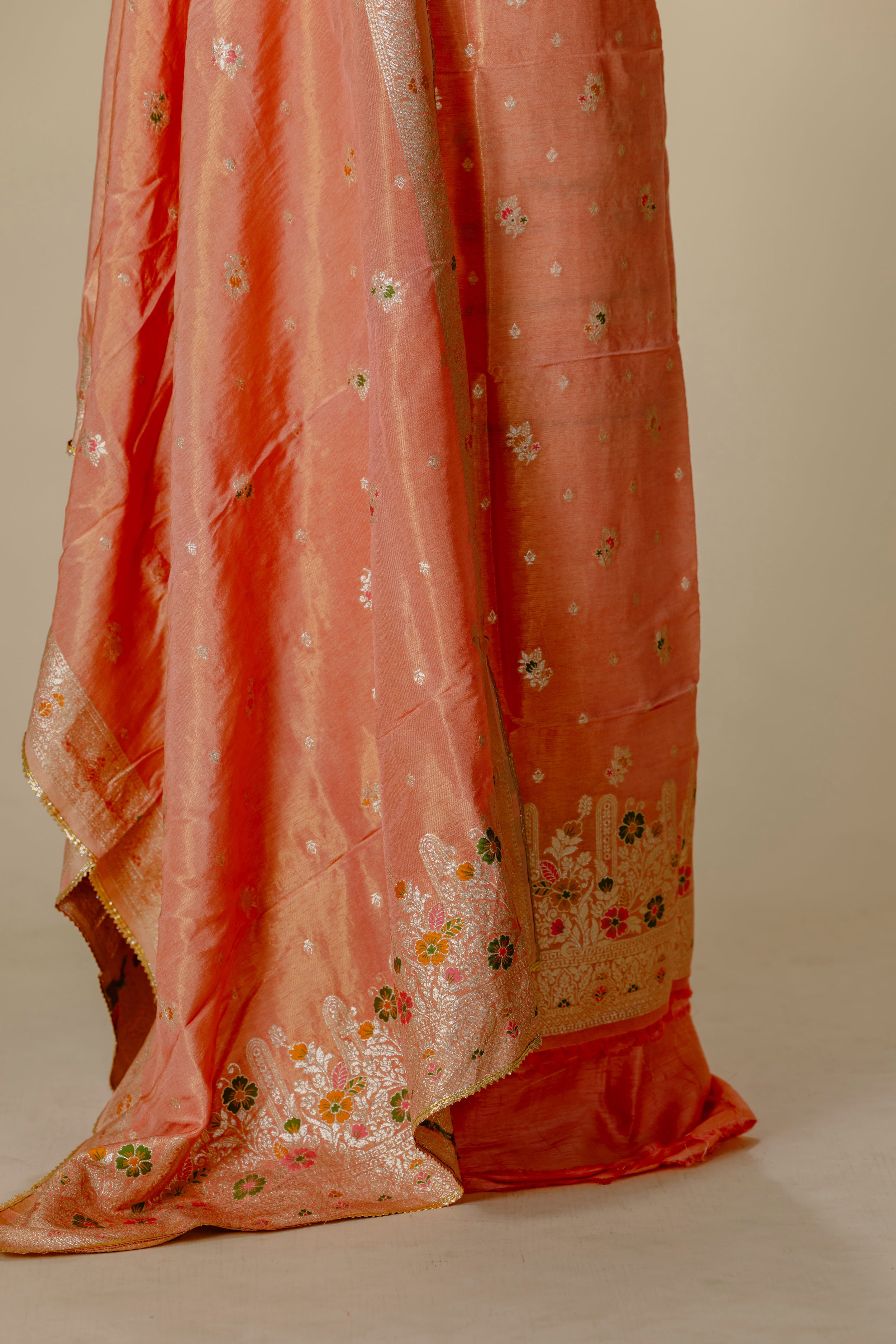 Peach Orange Tissue Banaras Suit Set