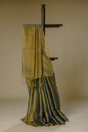 Slate Golden Tissue Linen Saree