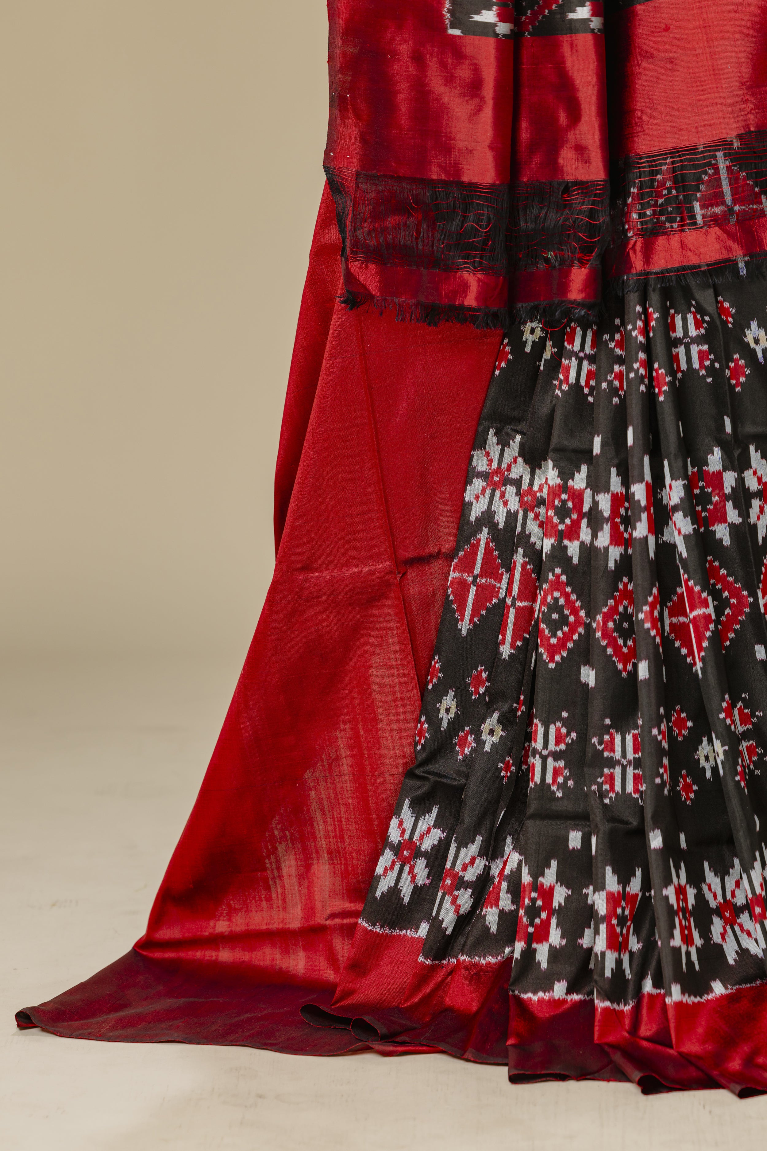 Maroon Black Pochampally Double Ikkat Saree