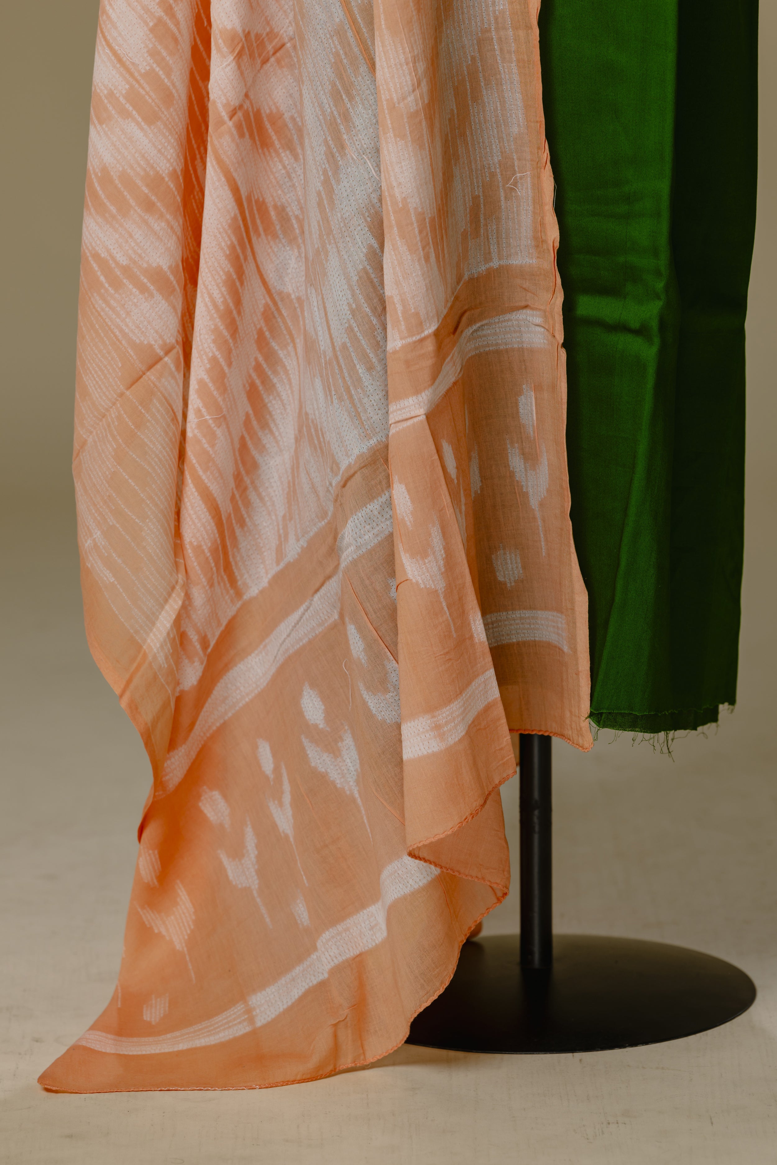 Green Hand-Painted Top with Peach Orange Shibori Dupatta