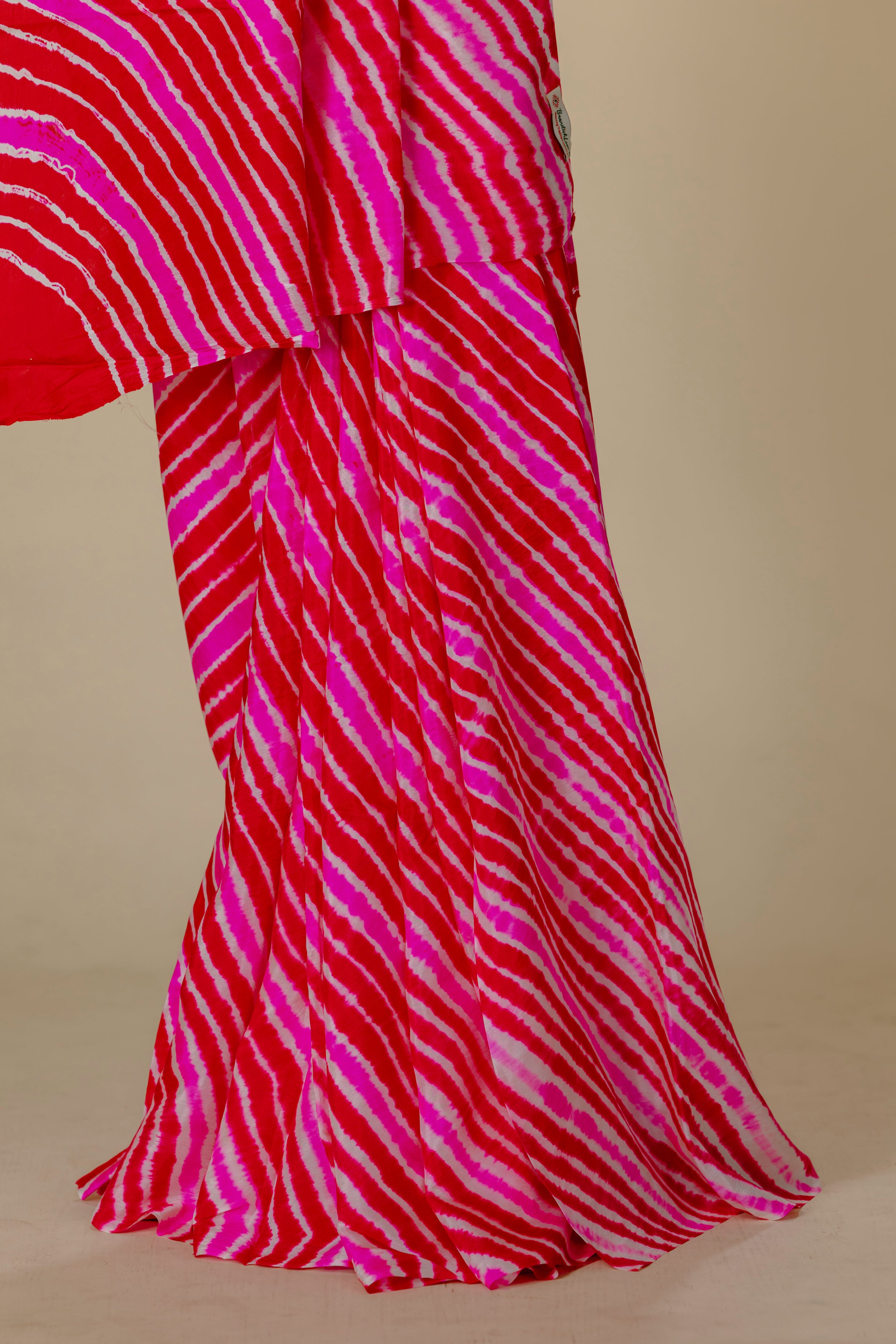 Mulberry Silk Leharia Saree – Red Pink