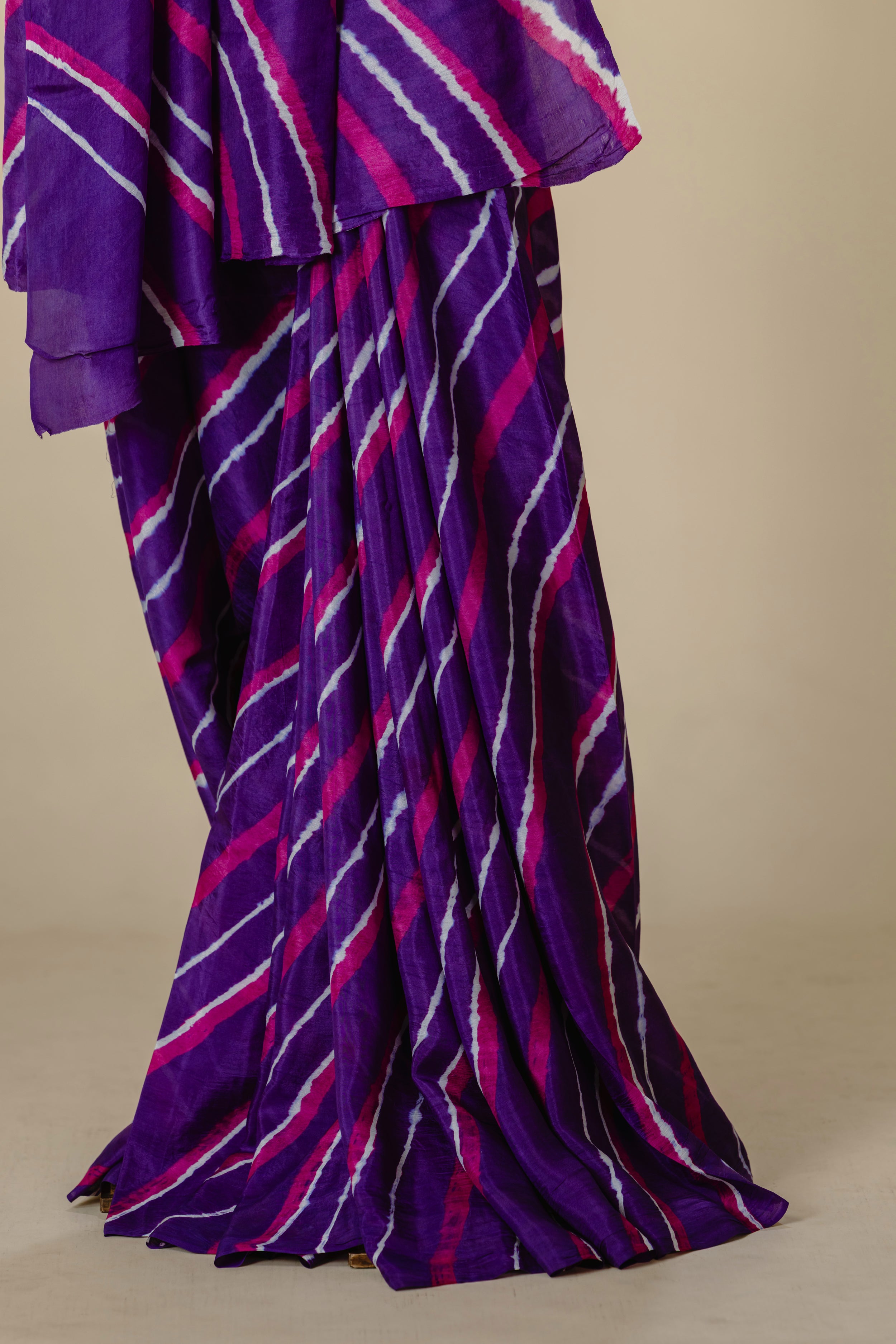Purple Mulberry Silk Leharia Saree