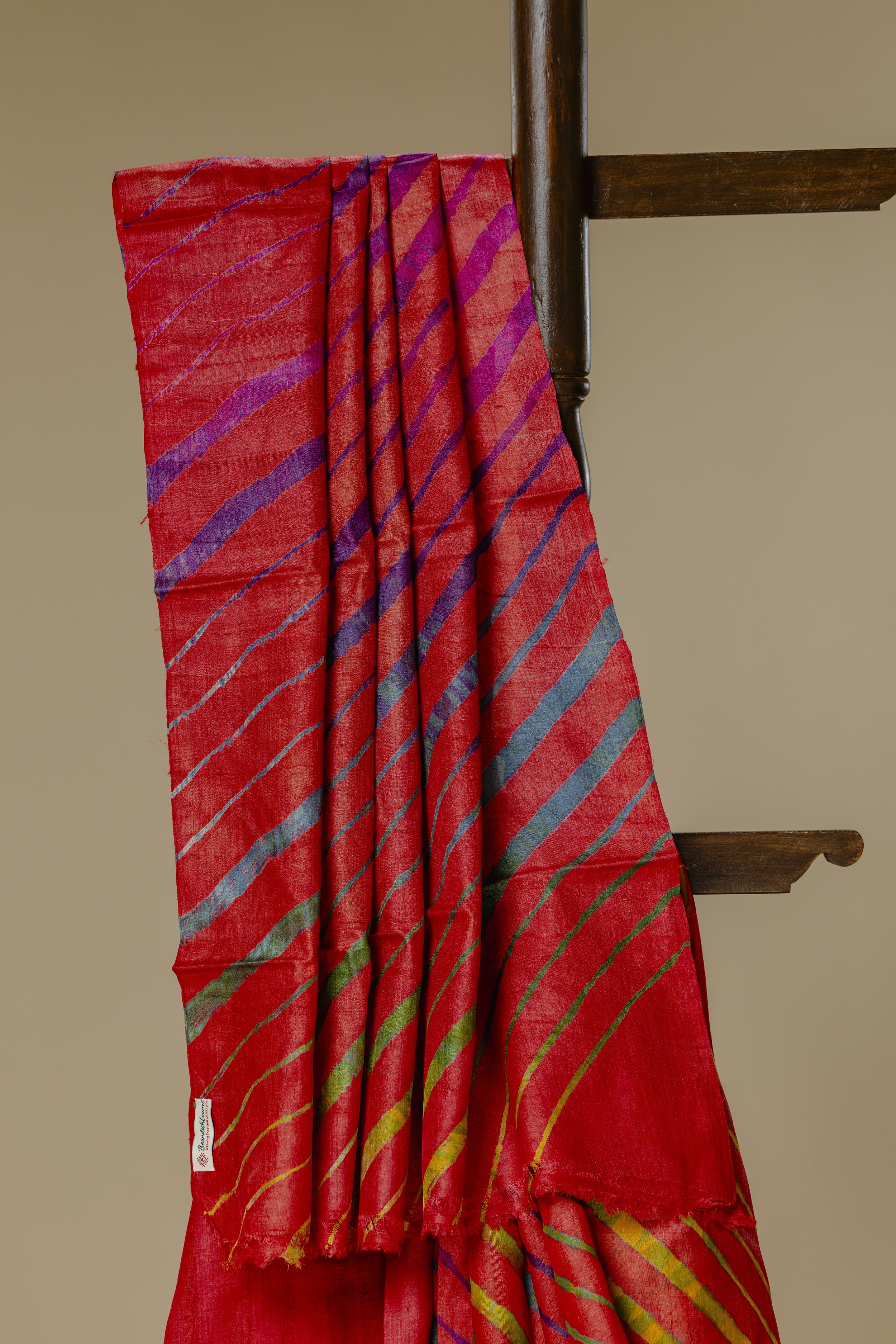 Dark Carrot Orange Leharia Tusser Silk Saree