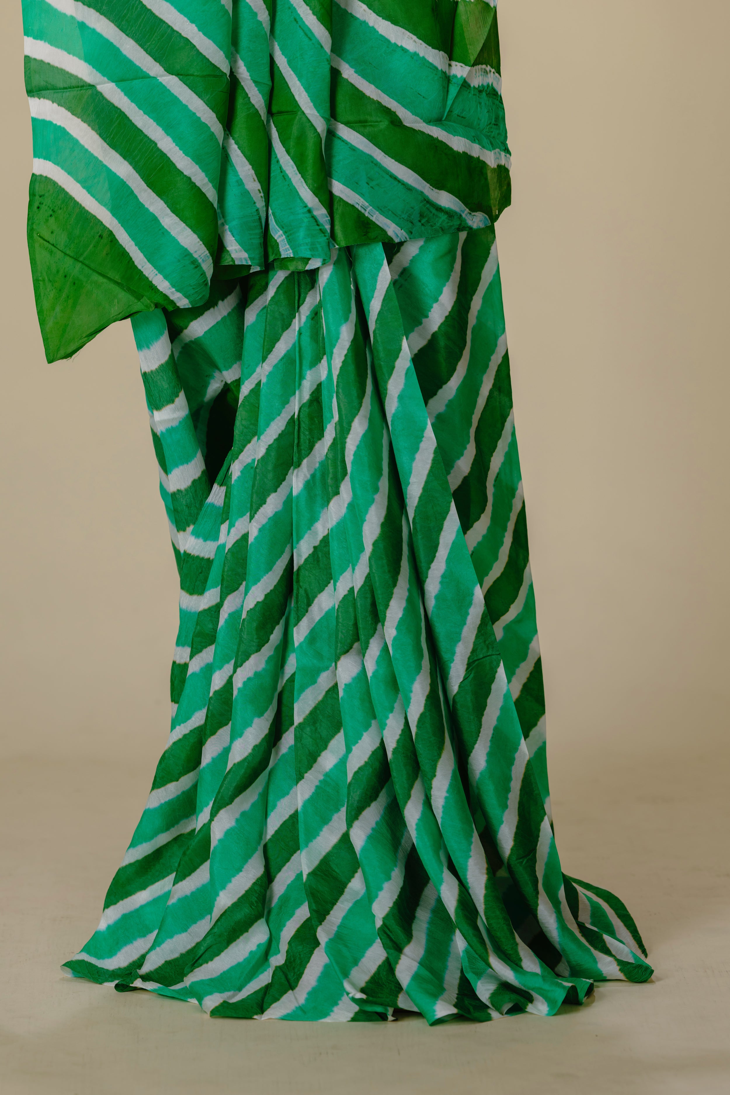 Green Mulberry Silk Leharia Saree