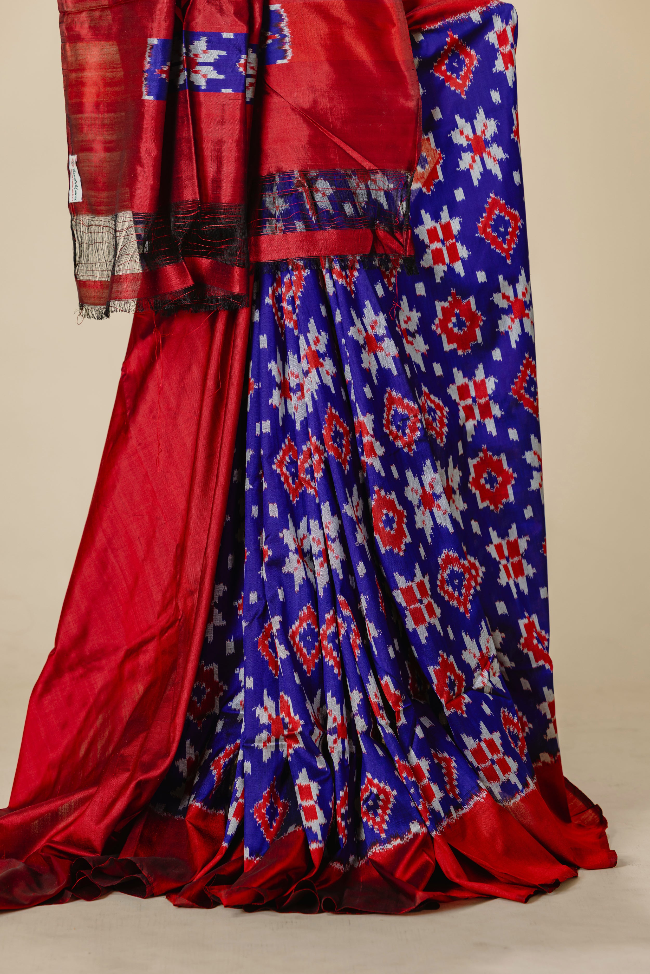 Purplish Blue Pochampally Ikat Saree with Maroon Border