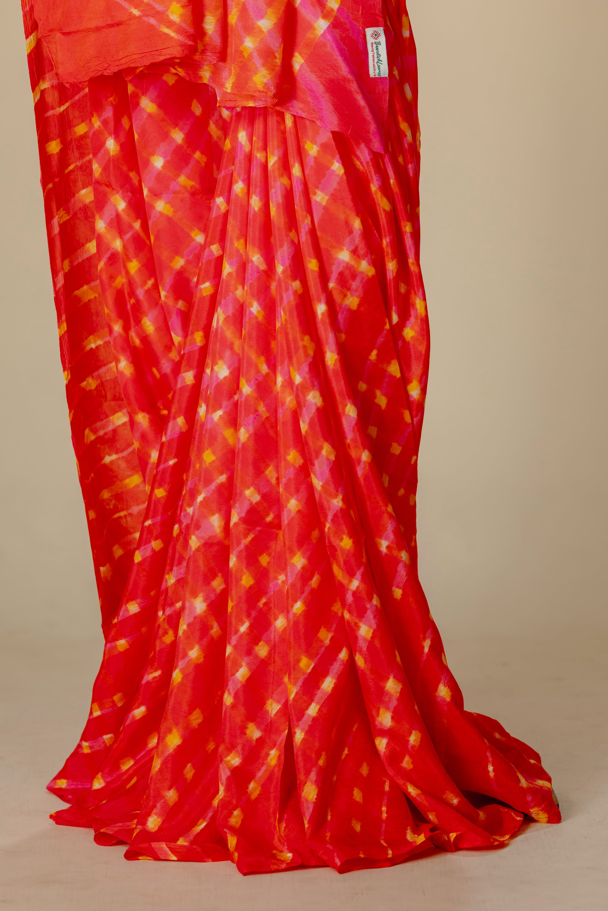 Orange & Peach Mulberry Silk Leharia Saree