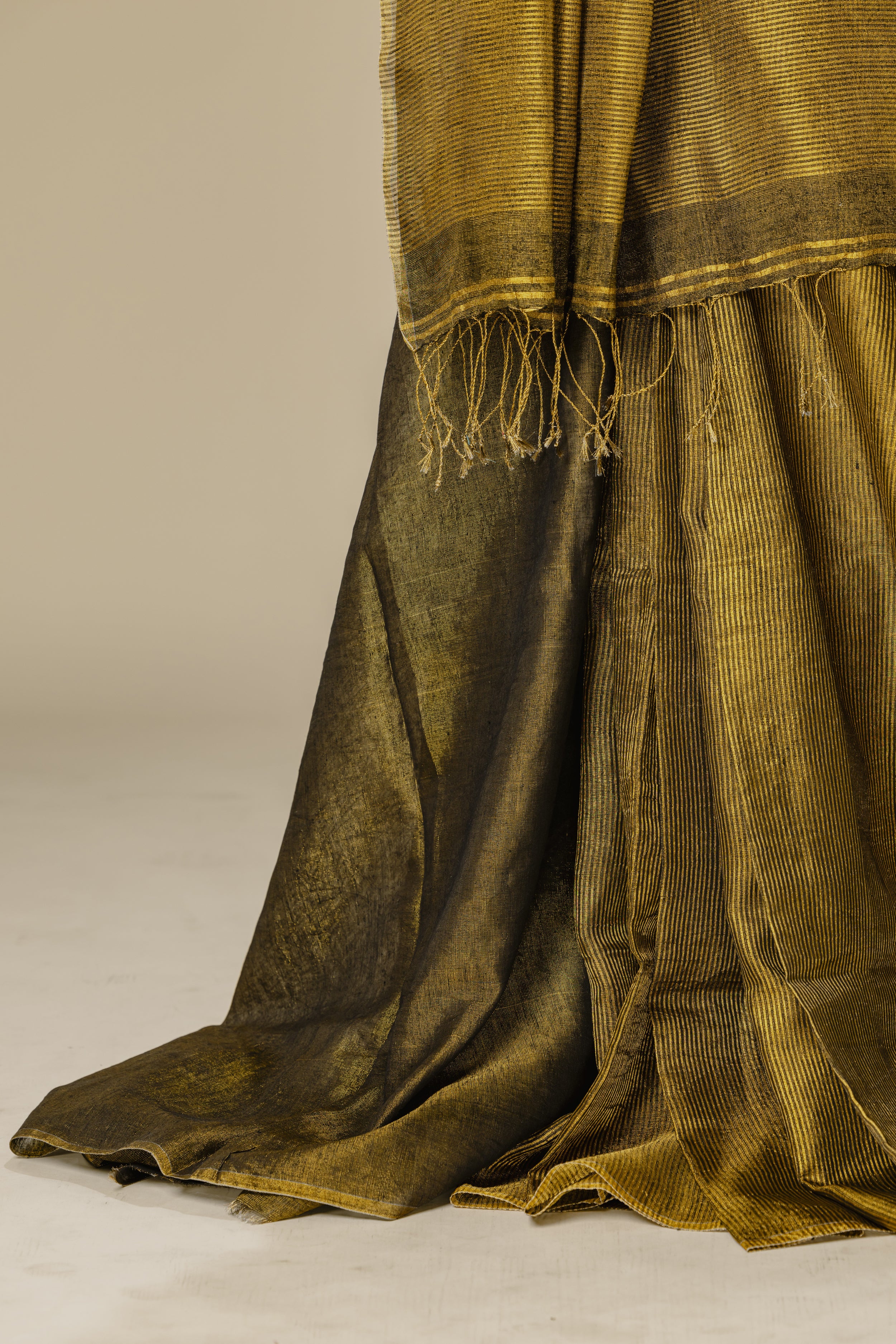 Black Golden Tissue Linen Saree