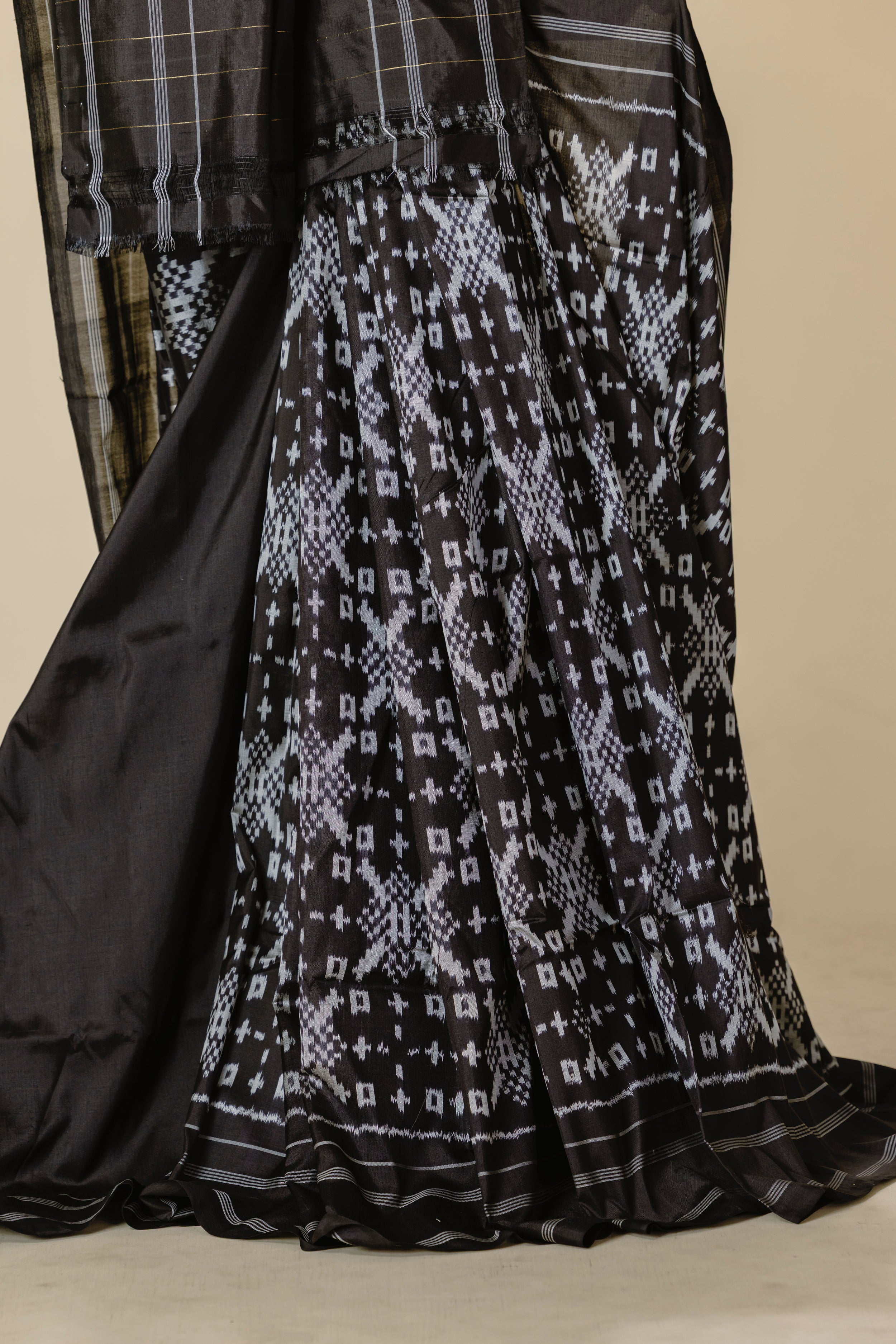 Telia Rumal Black Ikat Saree with Matching Blouse
