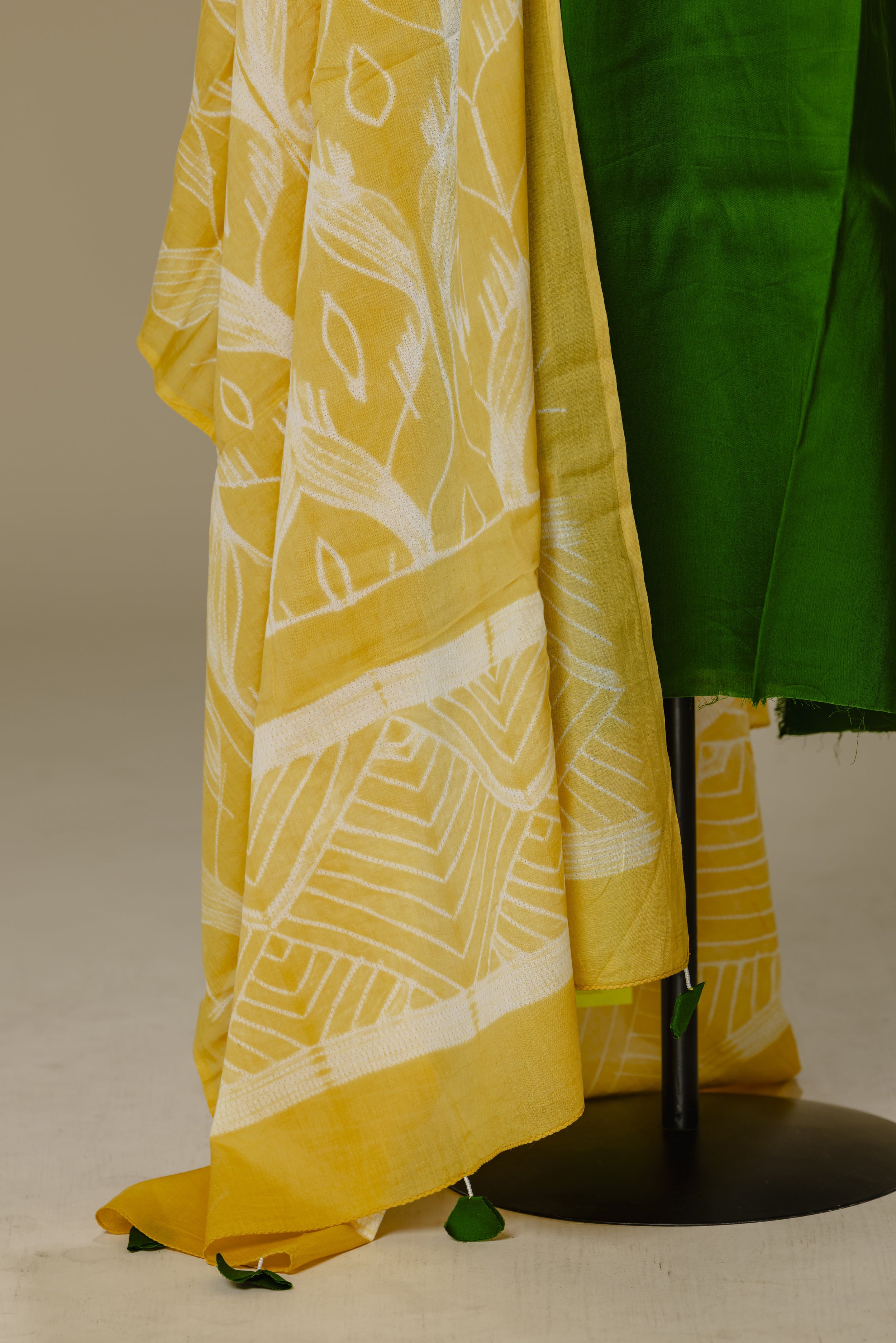 Military Green Hand-Painted Top with Yellow Shibori Dupatta