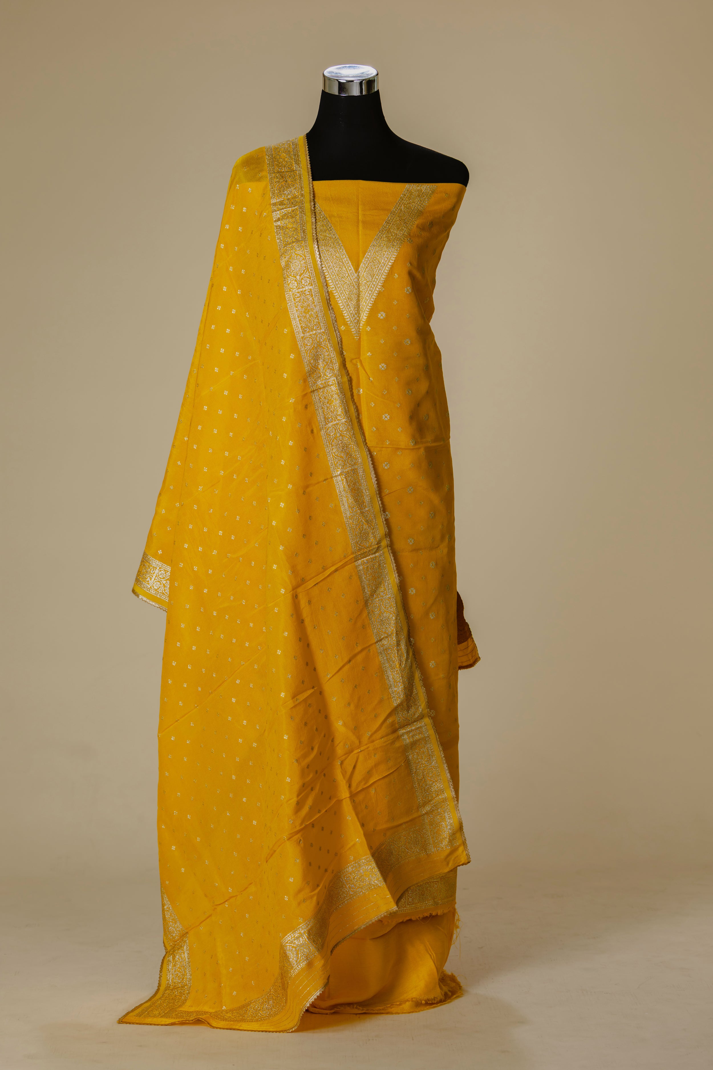 Yellow Banaras Tissue Suit with Dupatta & Bottom