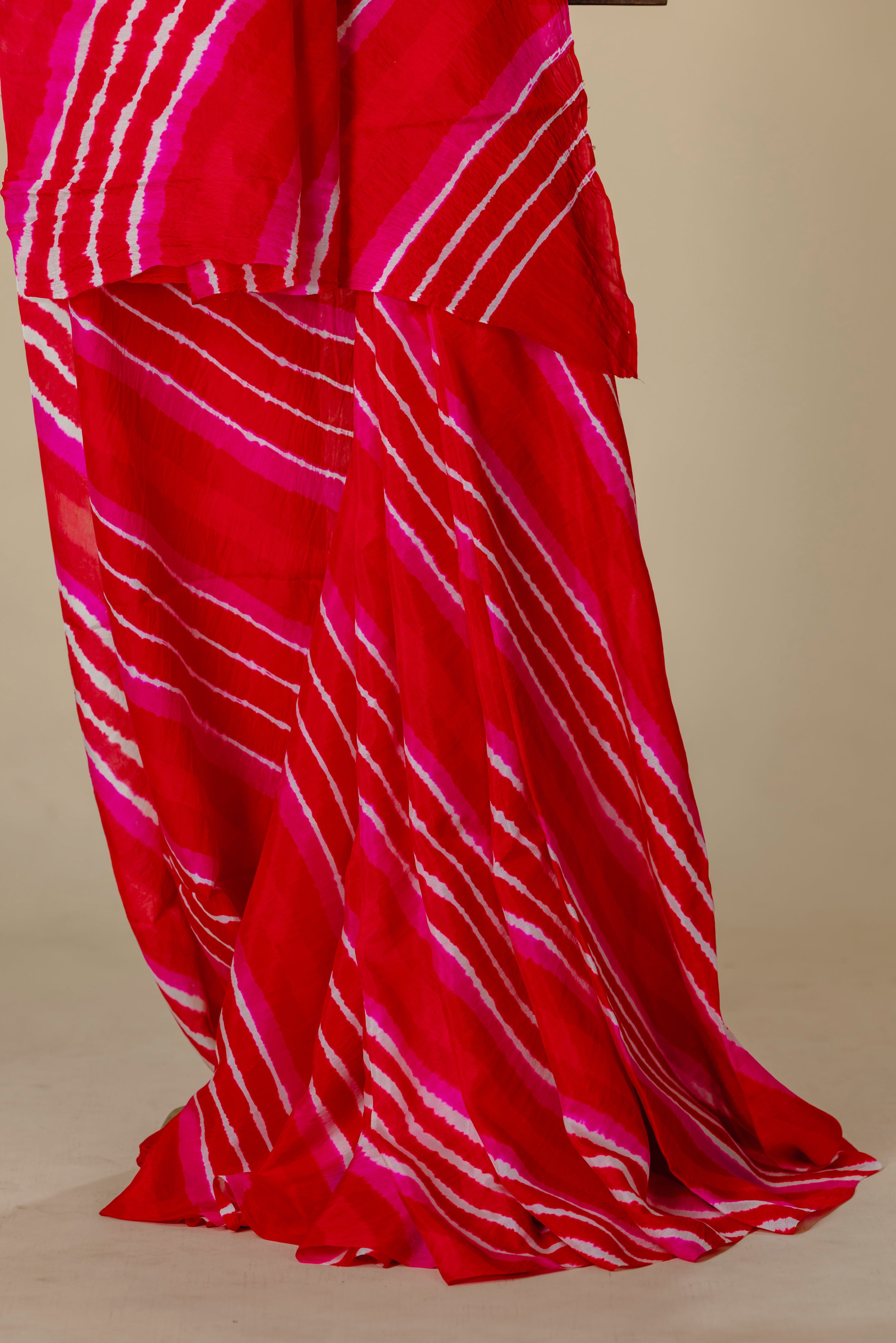 Red & Pink Mulberry Silk Leharia Saree