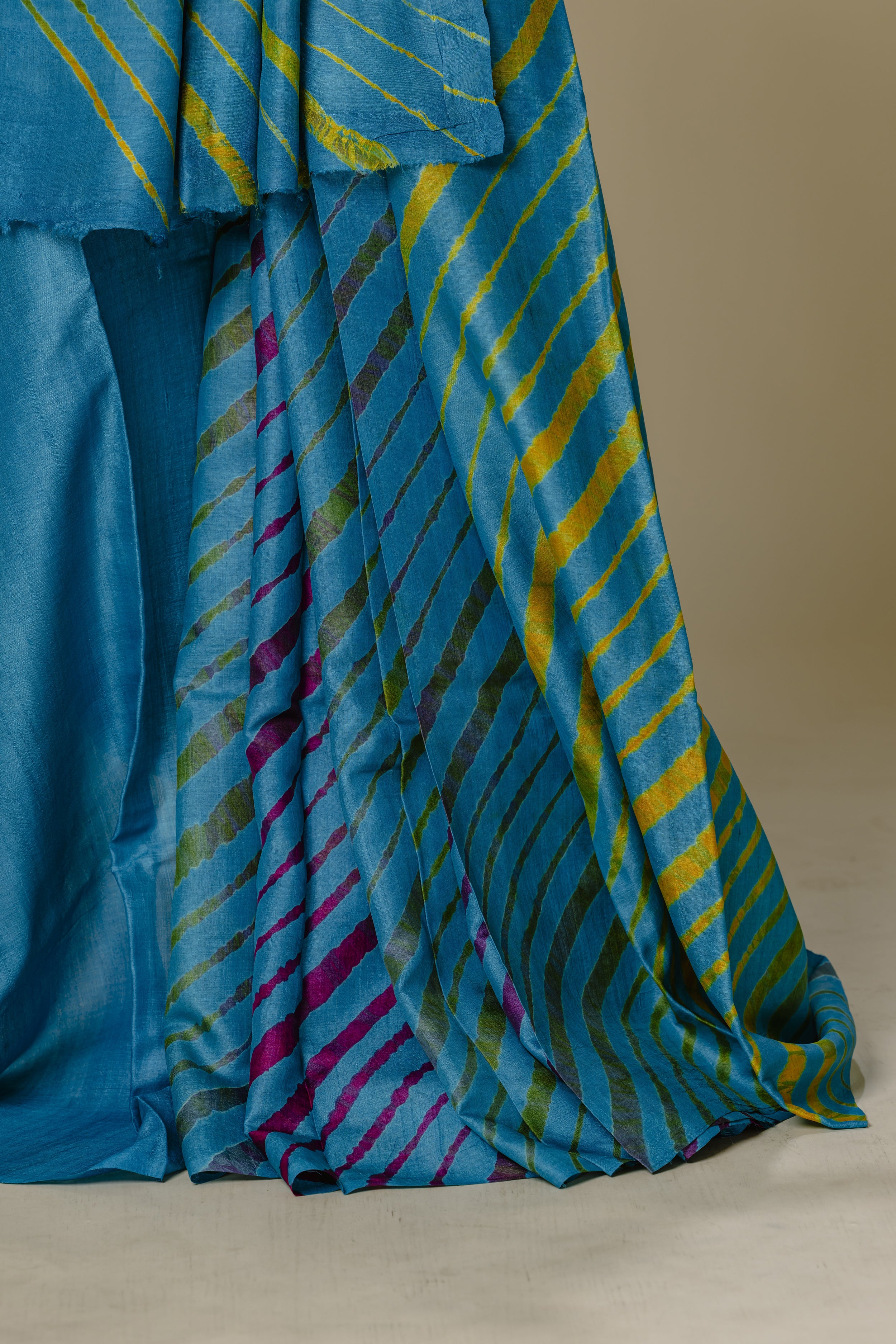 Turquoise Tusser Silk Leheriya Saree