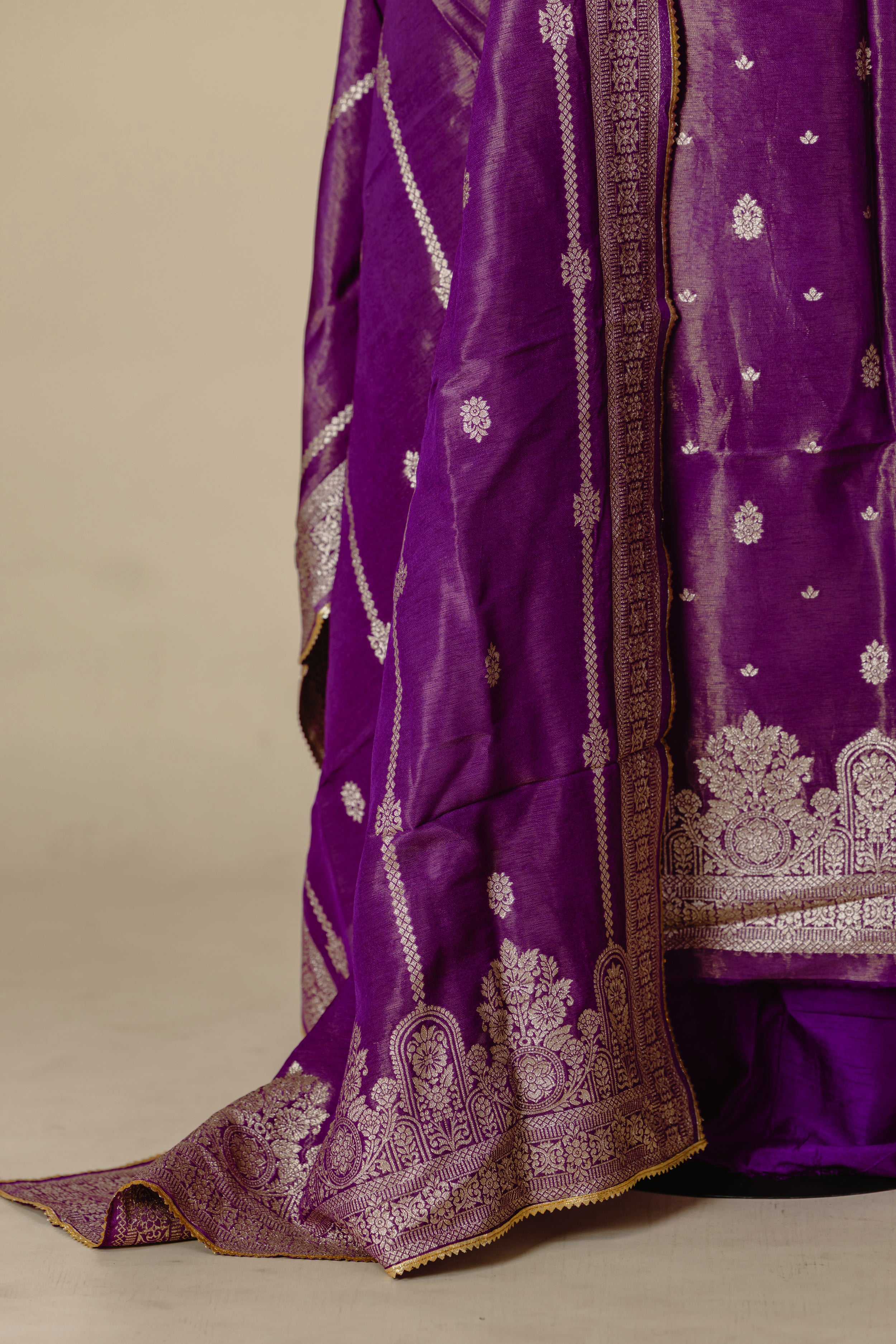 Purple Tissue Banaras Suit with Gota Dupatta
