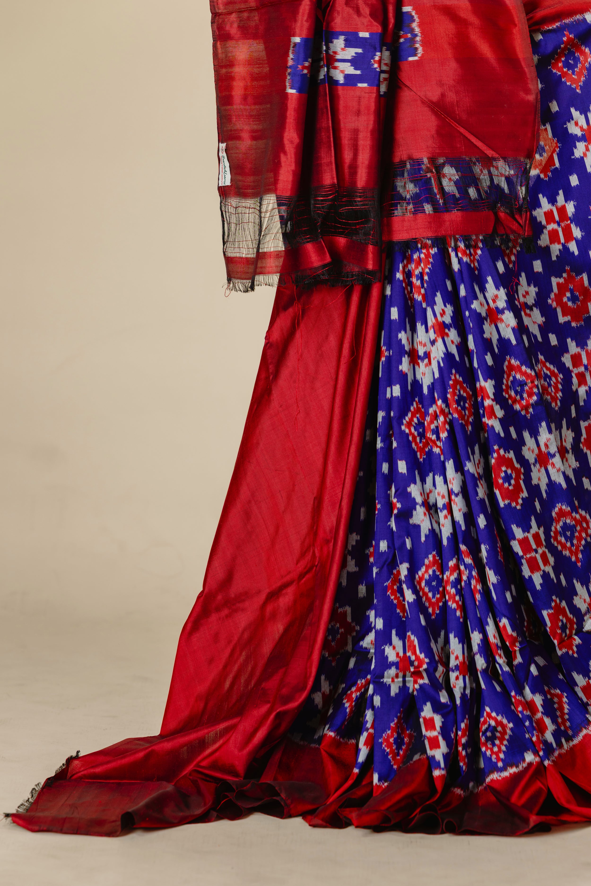 Purplish Blue Pochampally Ikat Saree with Maroon Border