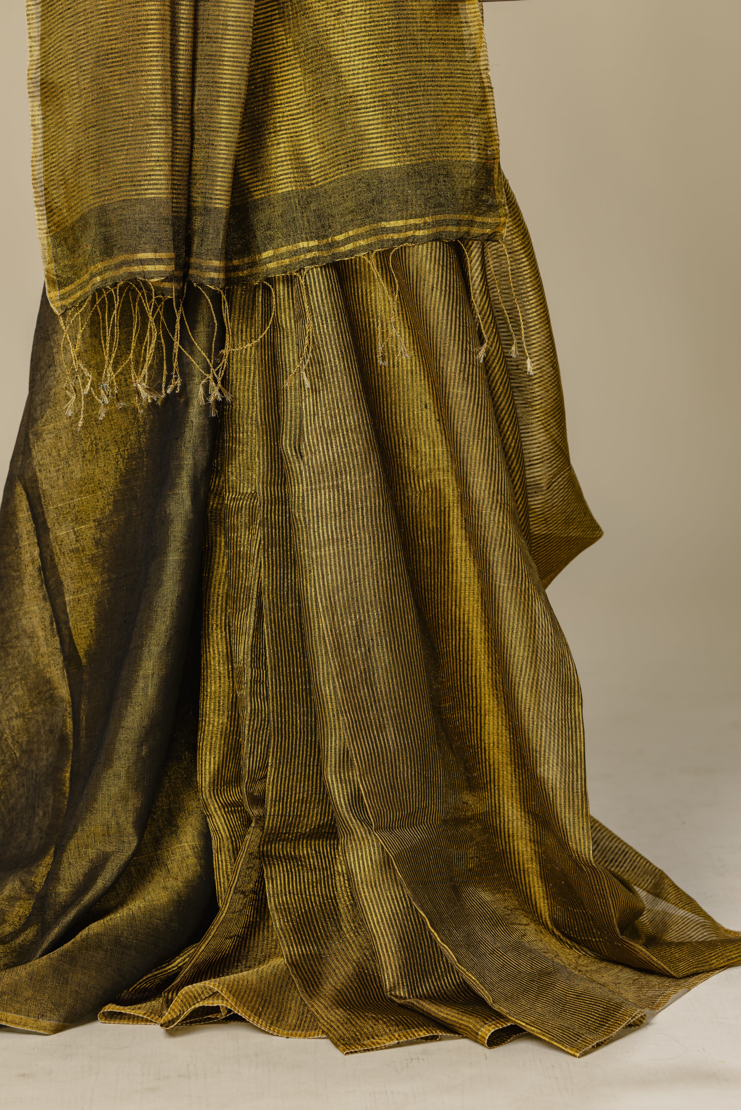 Black Golden Tissue Linen Saree