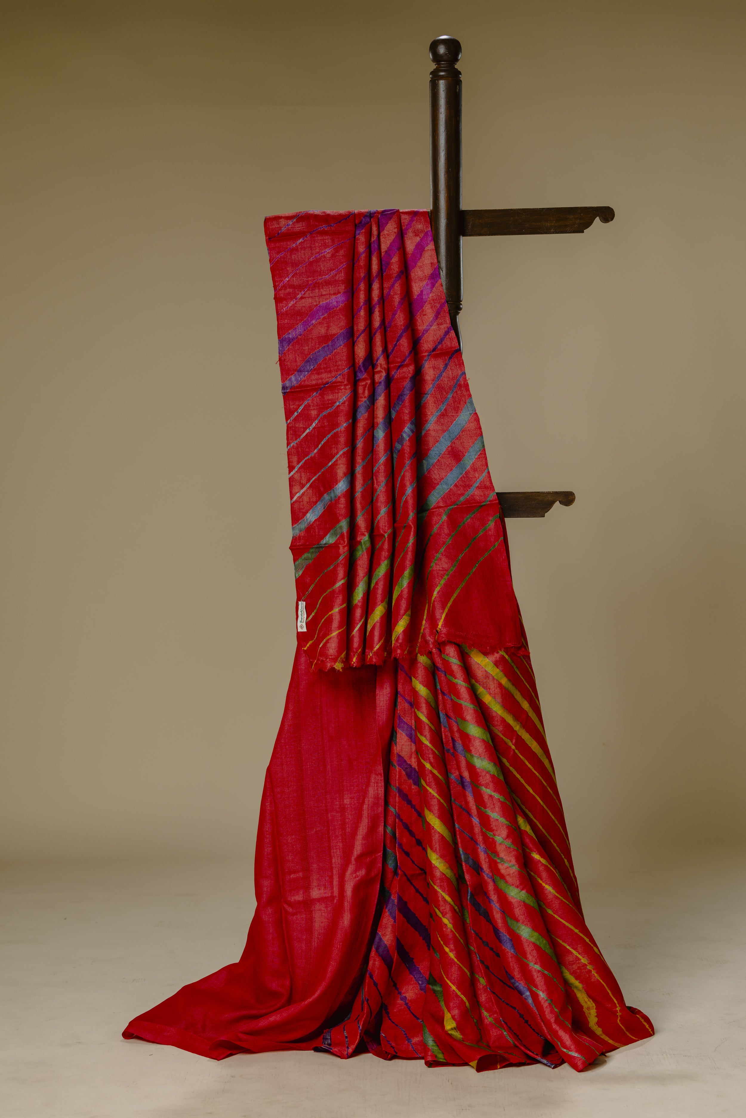 Dark Carrot Orange Leharia Tusser Silk Saree