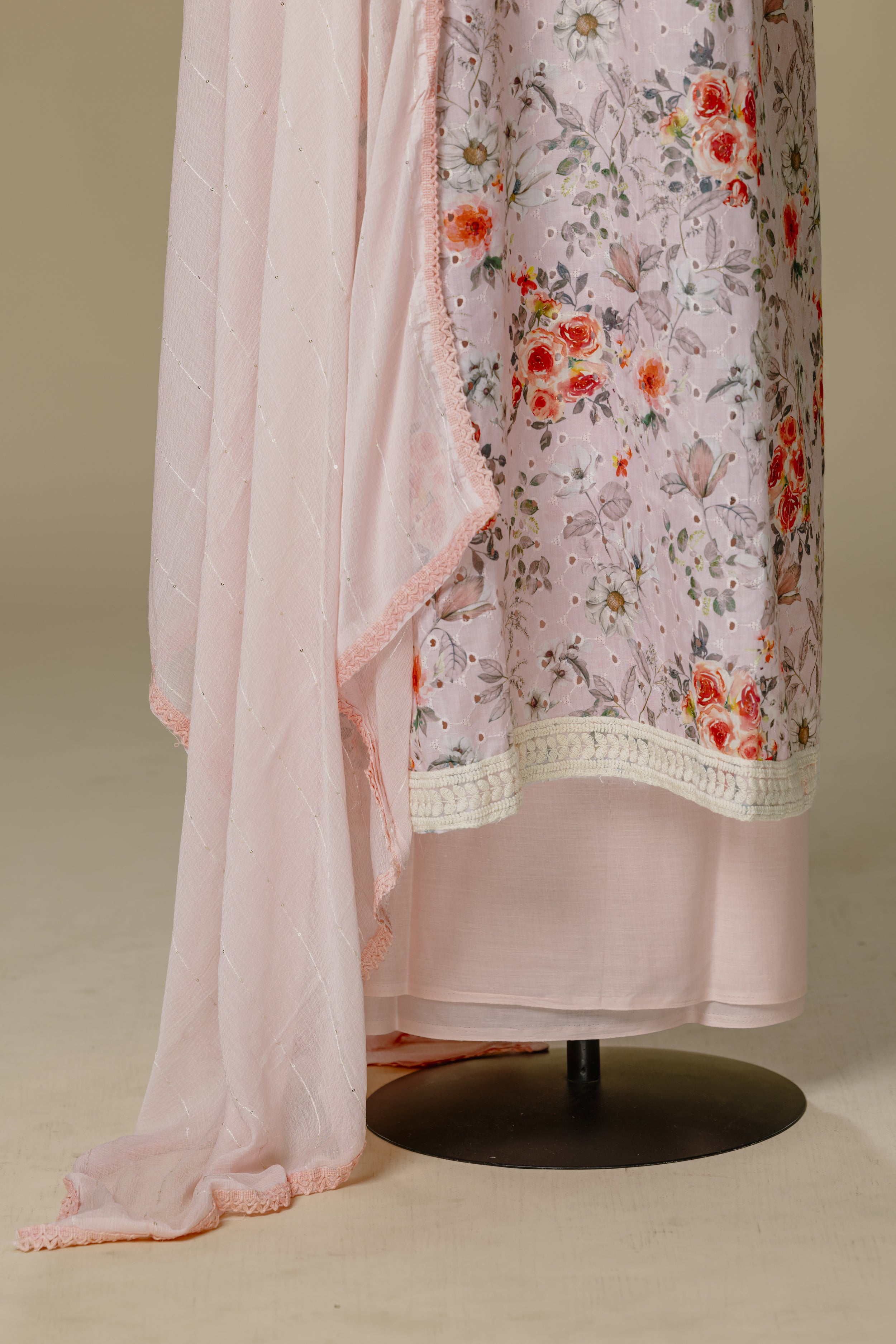 Light Pink Shifli Suit Set with Chiffon Dupatta