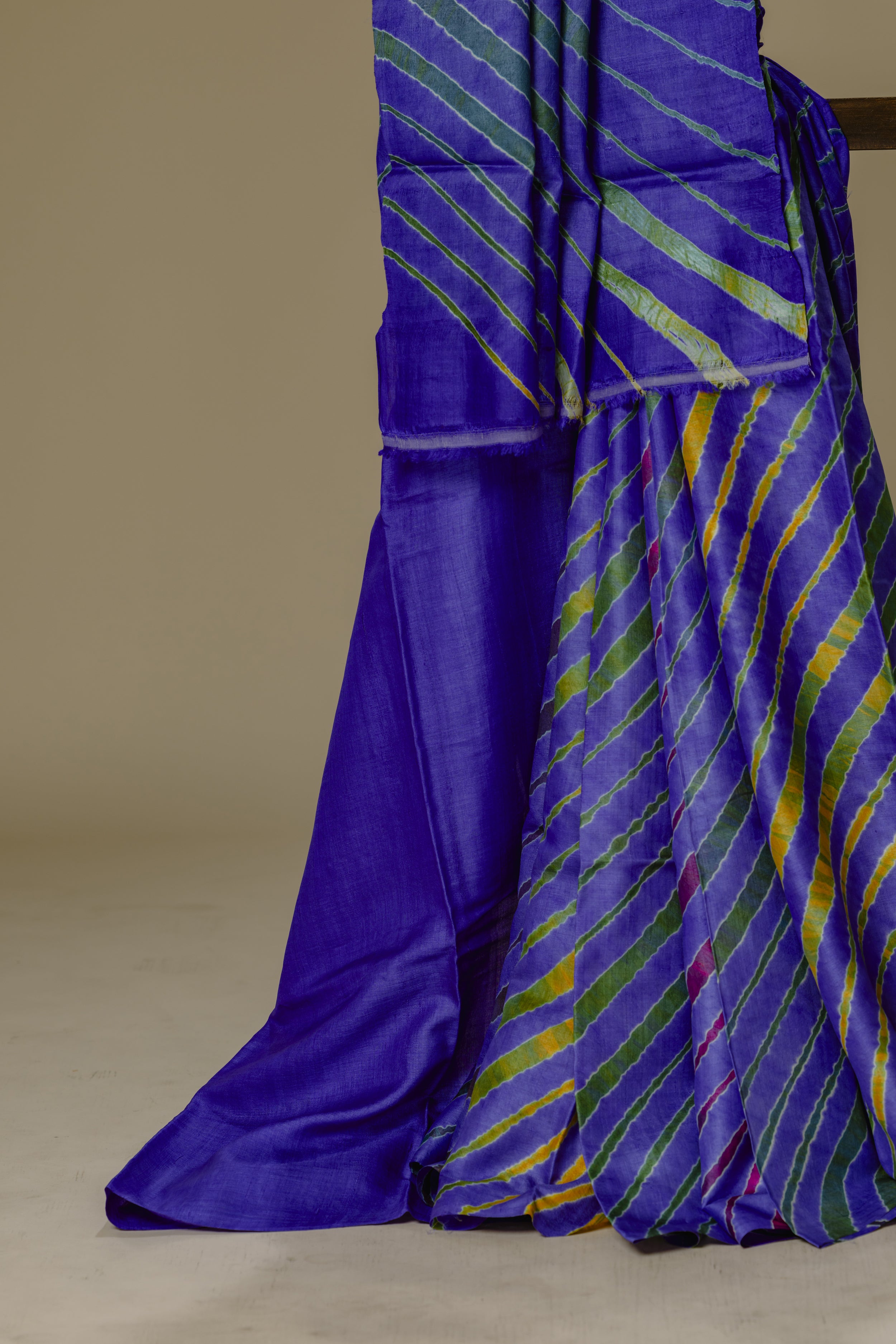 Purplish Blue Tusser Silk Leharia Saree