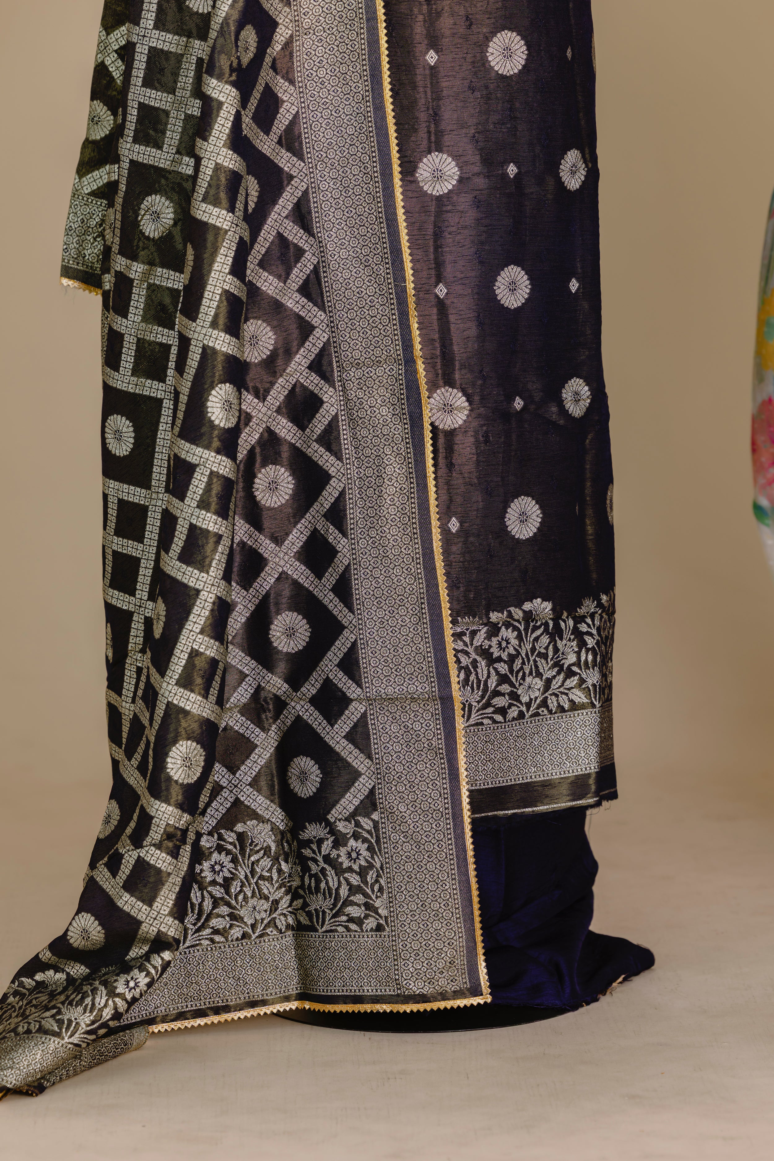 Slate Grey Banaras Suit Set with Dupatta