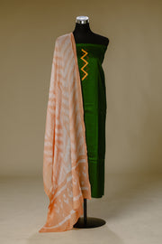 Green Hand-Painted Top with Peach Orange Shibori Dupatta