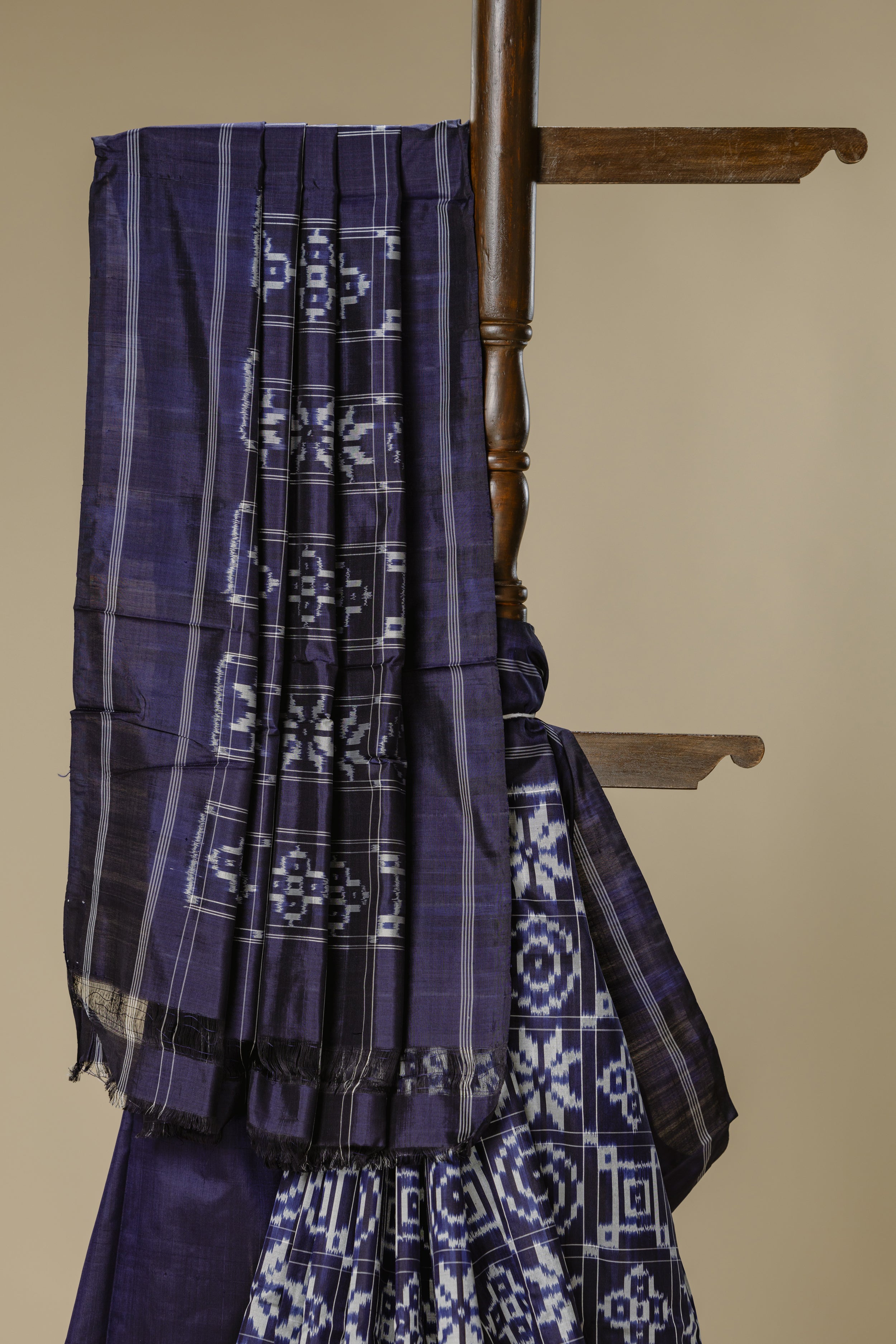 Dark Blue Pochampally Double Ikkat Saree