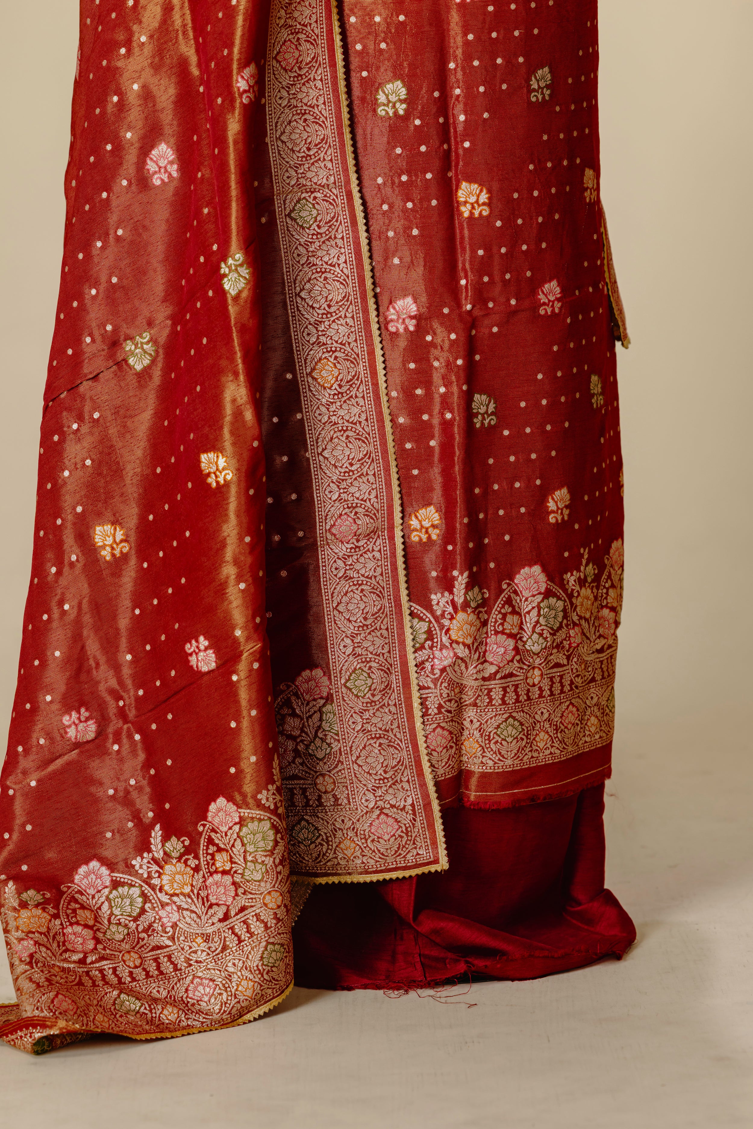 Brick Orange Banaras Suit Set with Gota Lace Dupatta