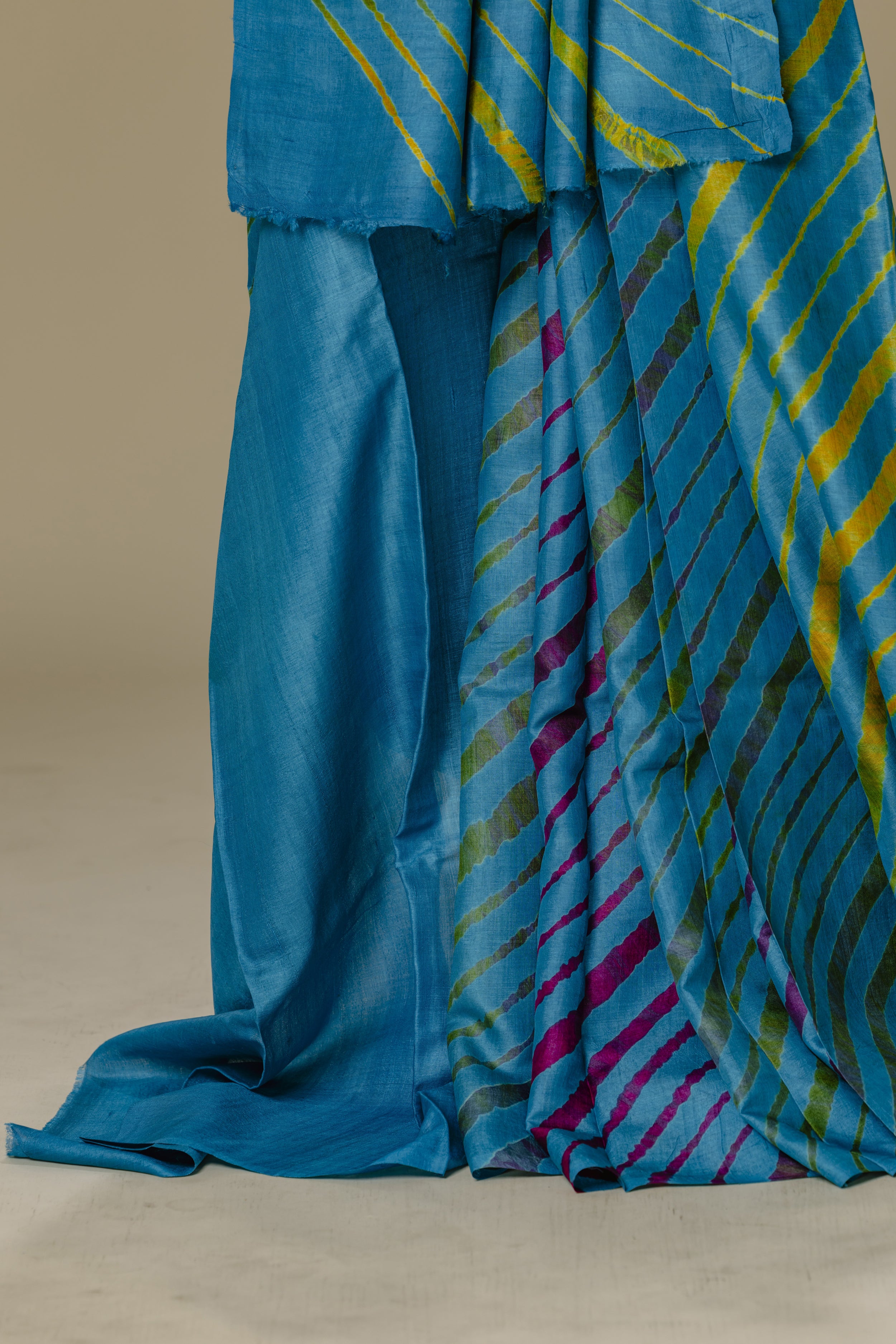 Turquoise Tusser Silk Leheriya Saree