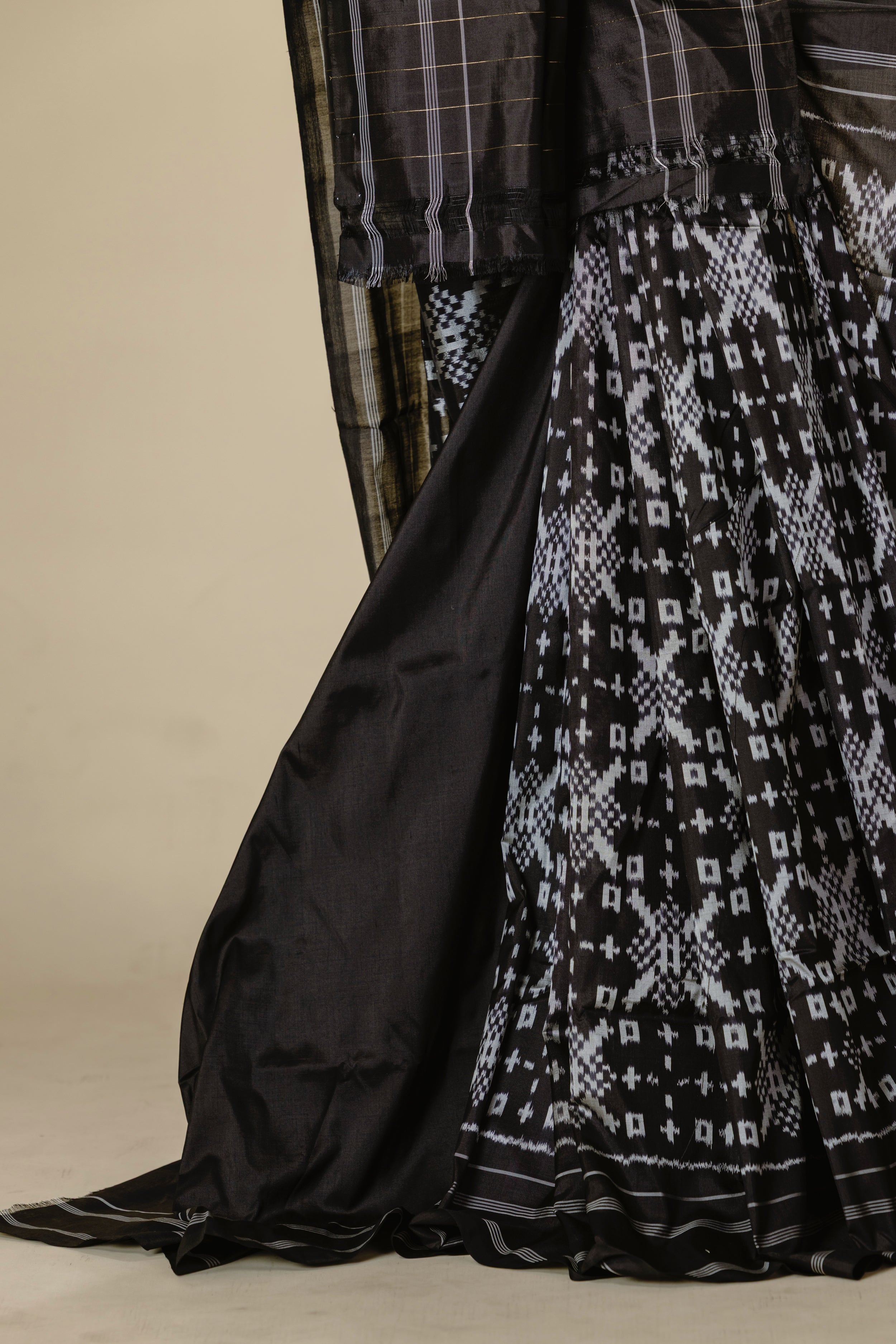 Telia Rumal Black Ikat Saree with Matching Blouse